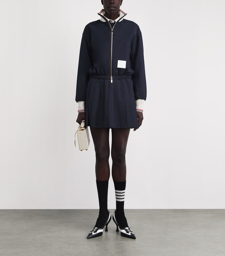 Thom Browne Womens Wool Seersucker Track Jacket Navy Image 2