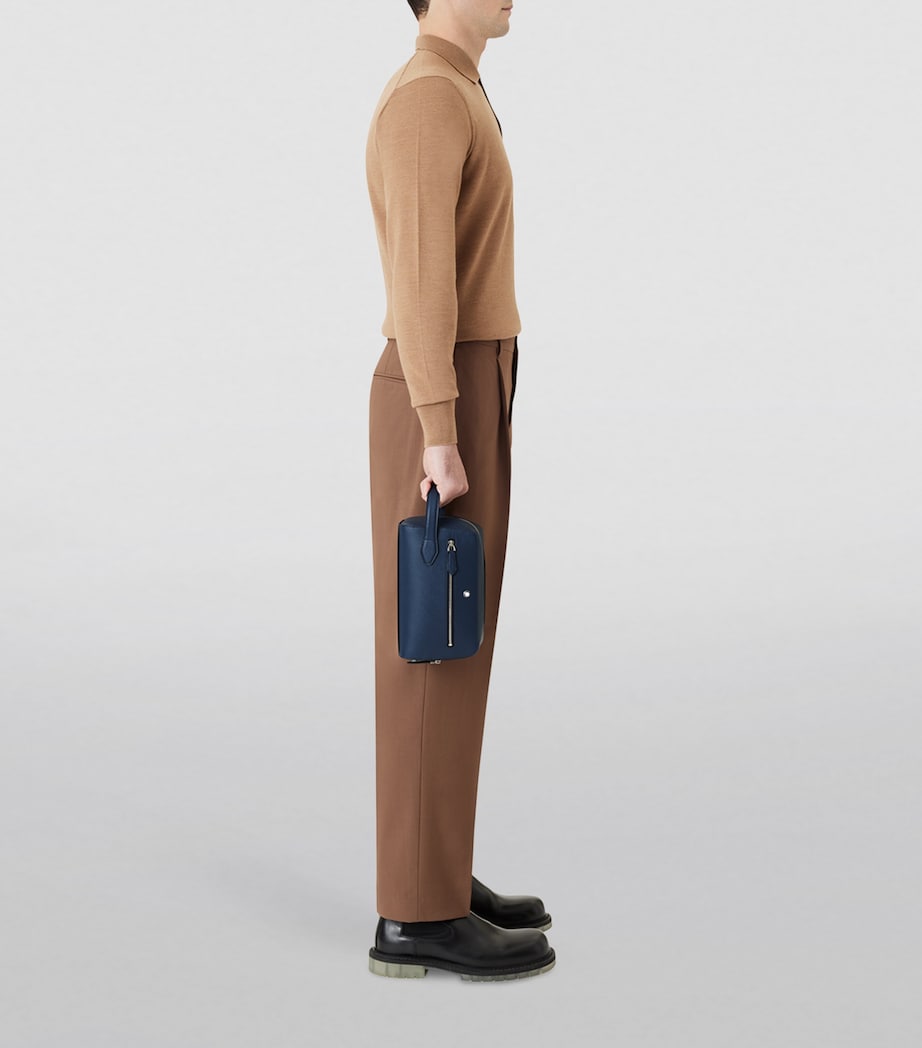 Leather Sartorial Wash Bag INK BLUE Image 4