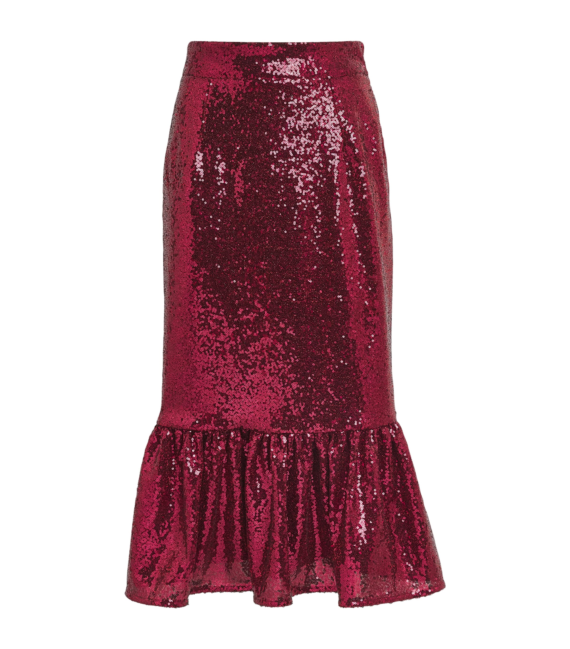 Edeline Lee Sequinned Ruffle Midi Skirt In Burgundy