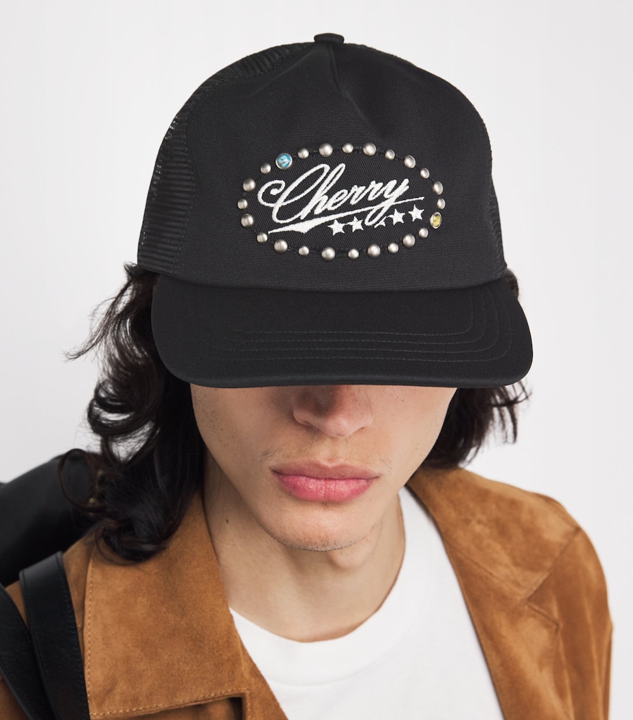 Cherry Los Angeles Canvas Logo Embroidery Trucker Cap Black Image 2