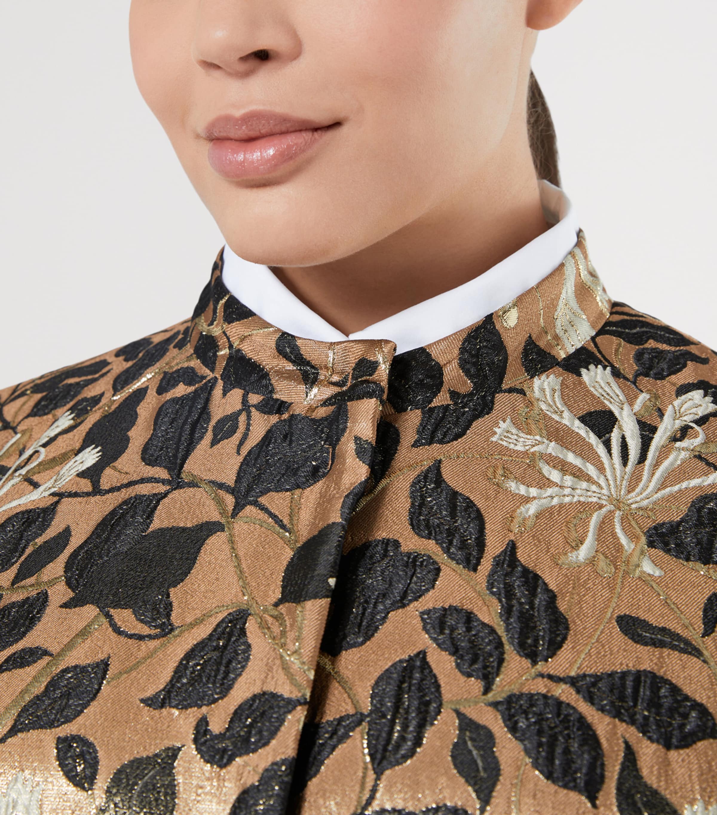 Lamé Floral Jacquard Coat GOLD Image 5