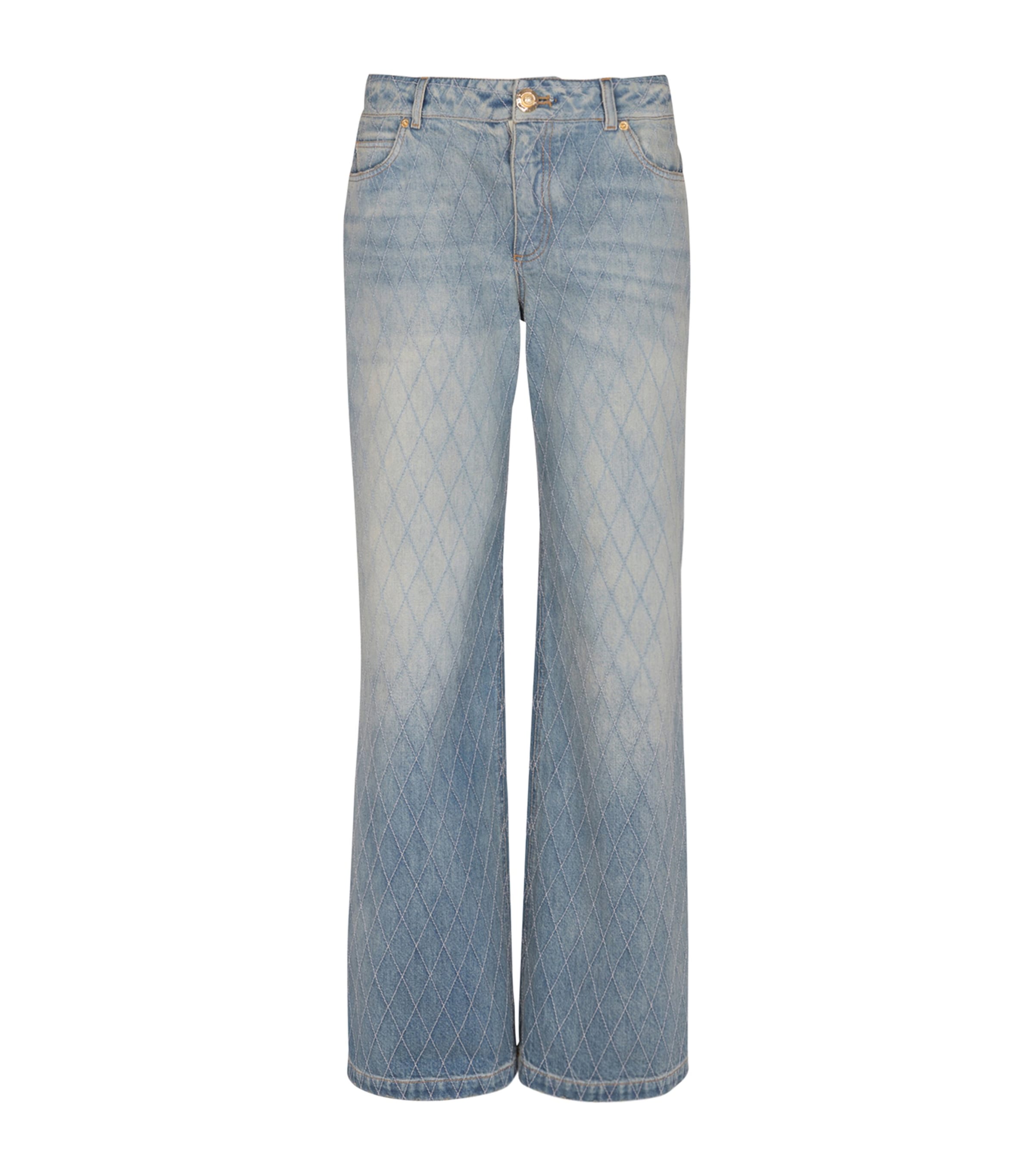 Balmain Quilted Rigid Straight-leg Jeans In Blue