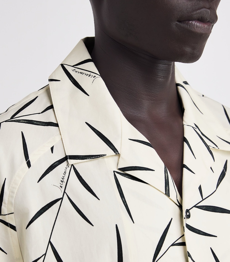 Cotton Leaf Motif Shirt 1KL-PRIN FOL OFF W/B Image 6