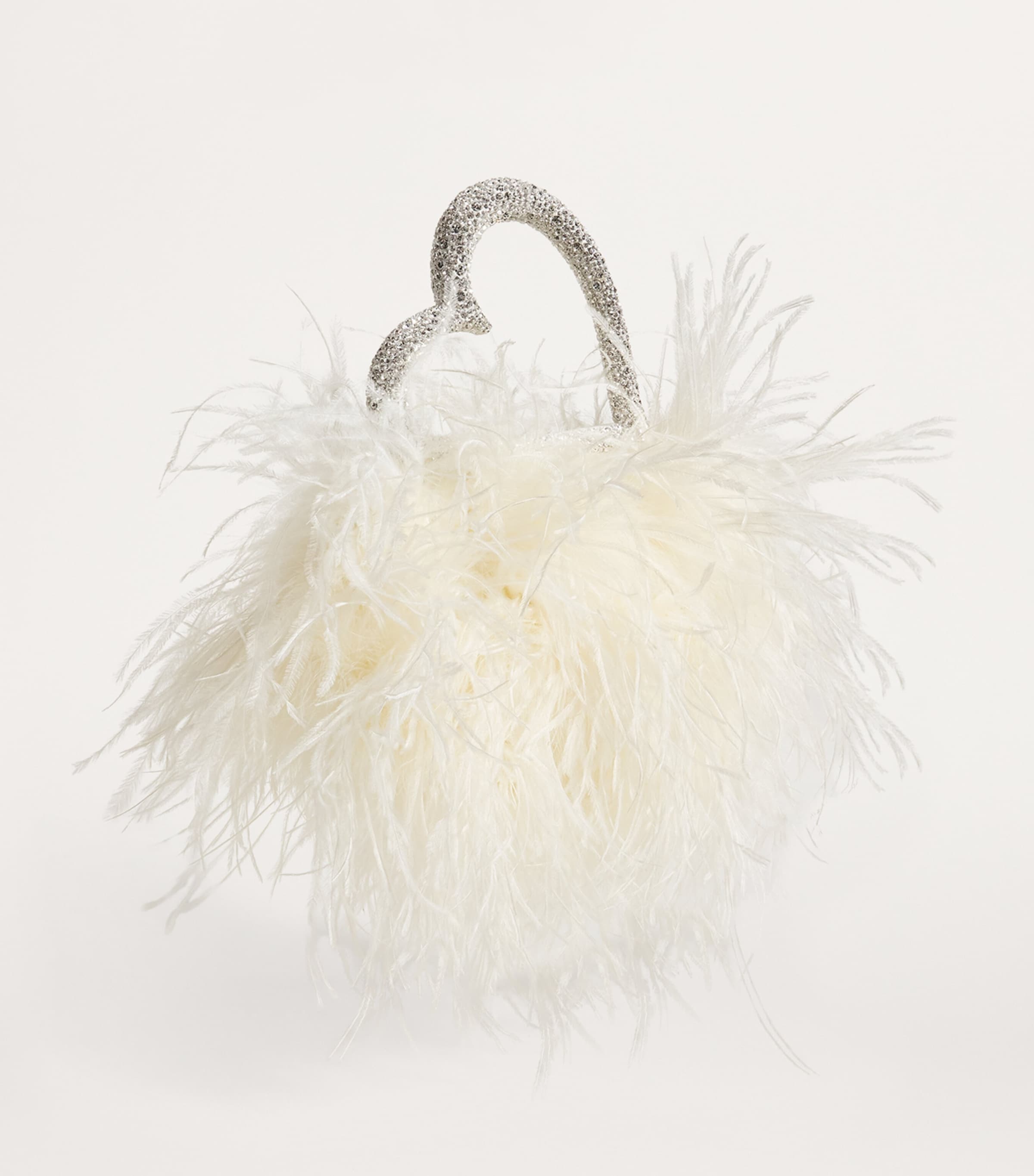 L'Alingi Crystal-Embellished Feather Clutch Bag White Image 3