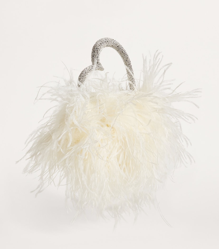 L'Alingi Crystal-Embellished Feather Clutch Bag White Image 3