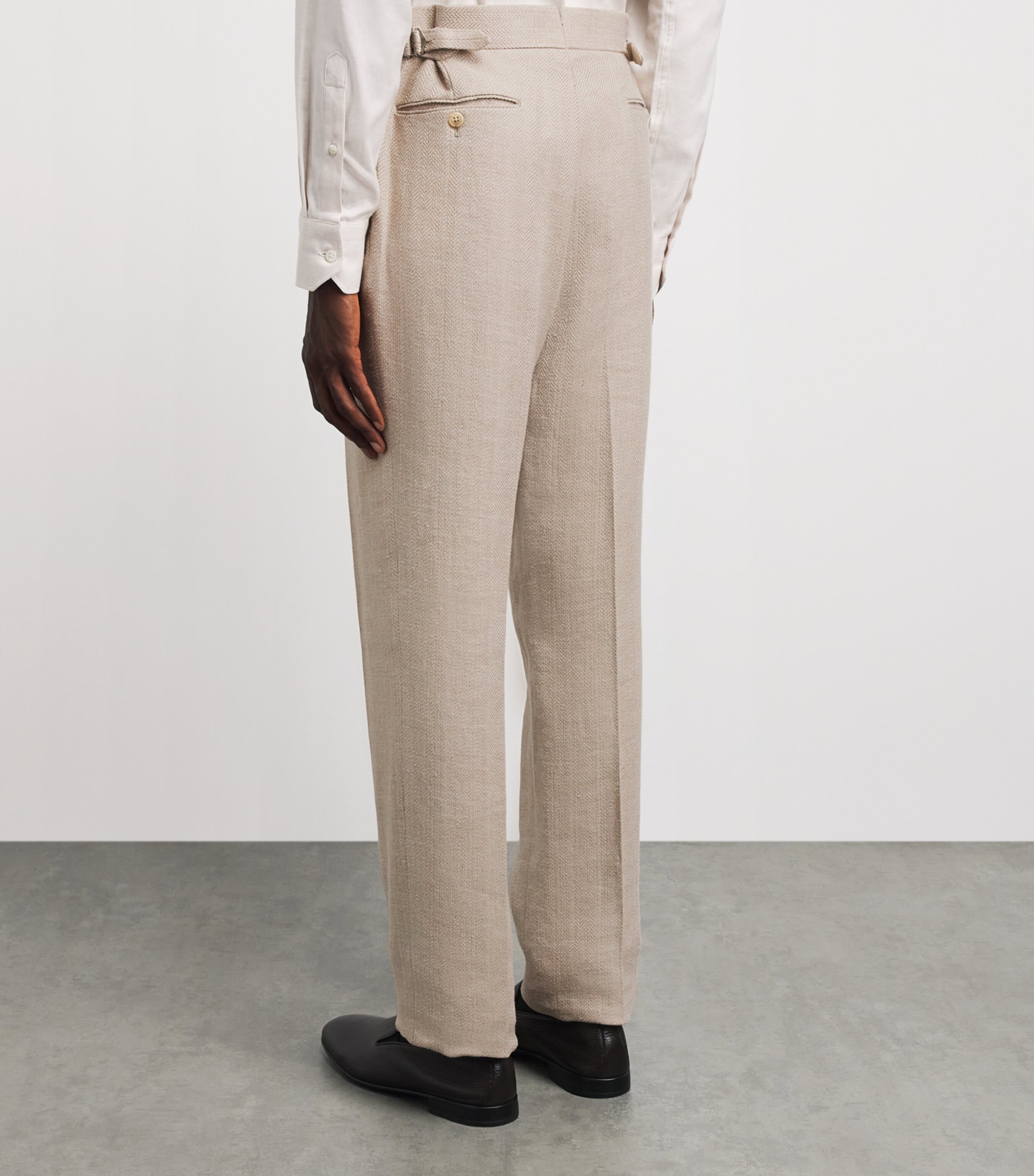 Ralph Lauren Purple Label Mens Linen-Silk-Cotton Gregory Trousers Champagne Multi Image 5