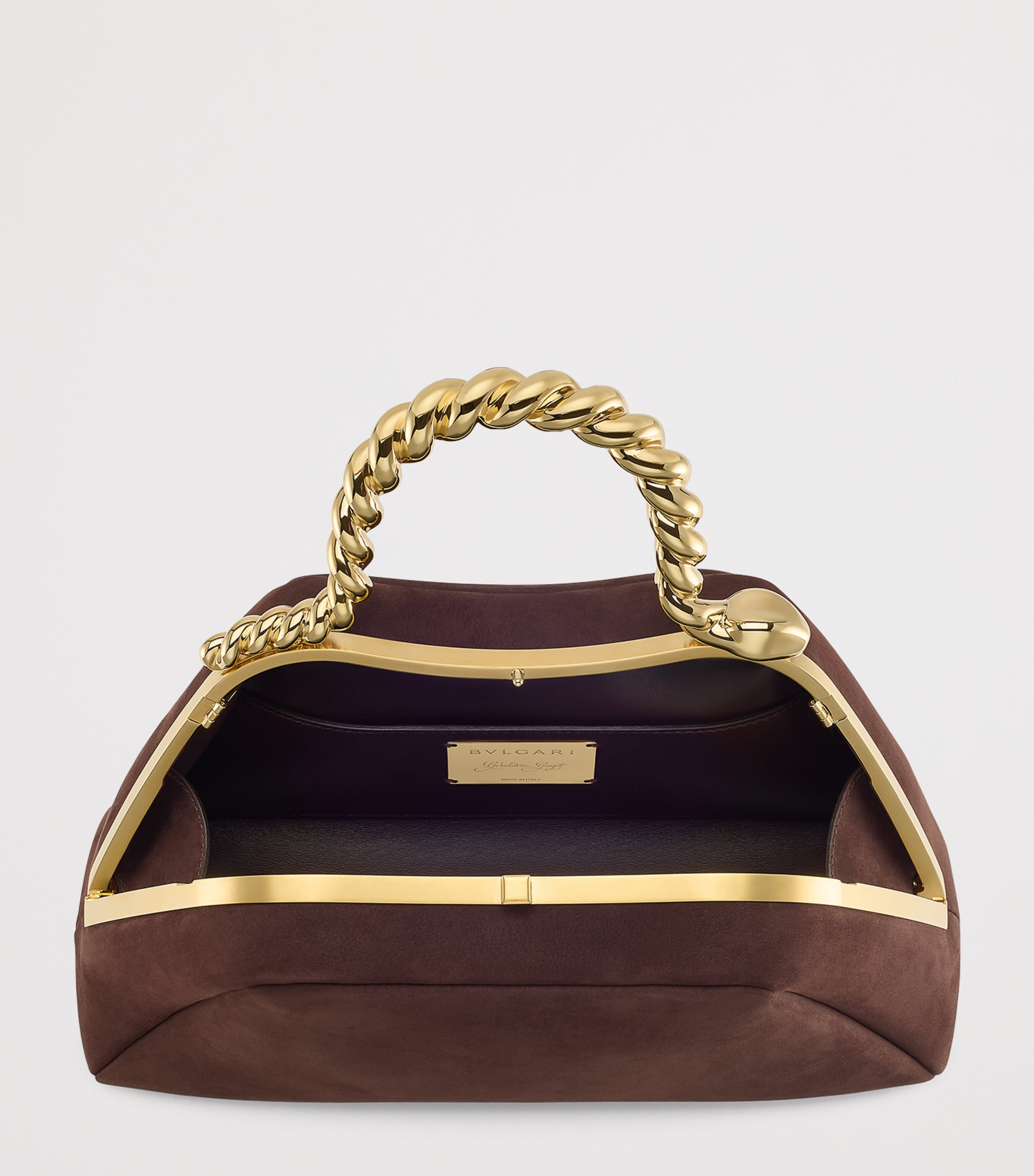 x Geraldine Guyot Small Nubuck Leather Serpentine Top-Handle Bag BROWN Image 3