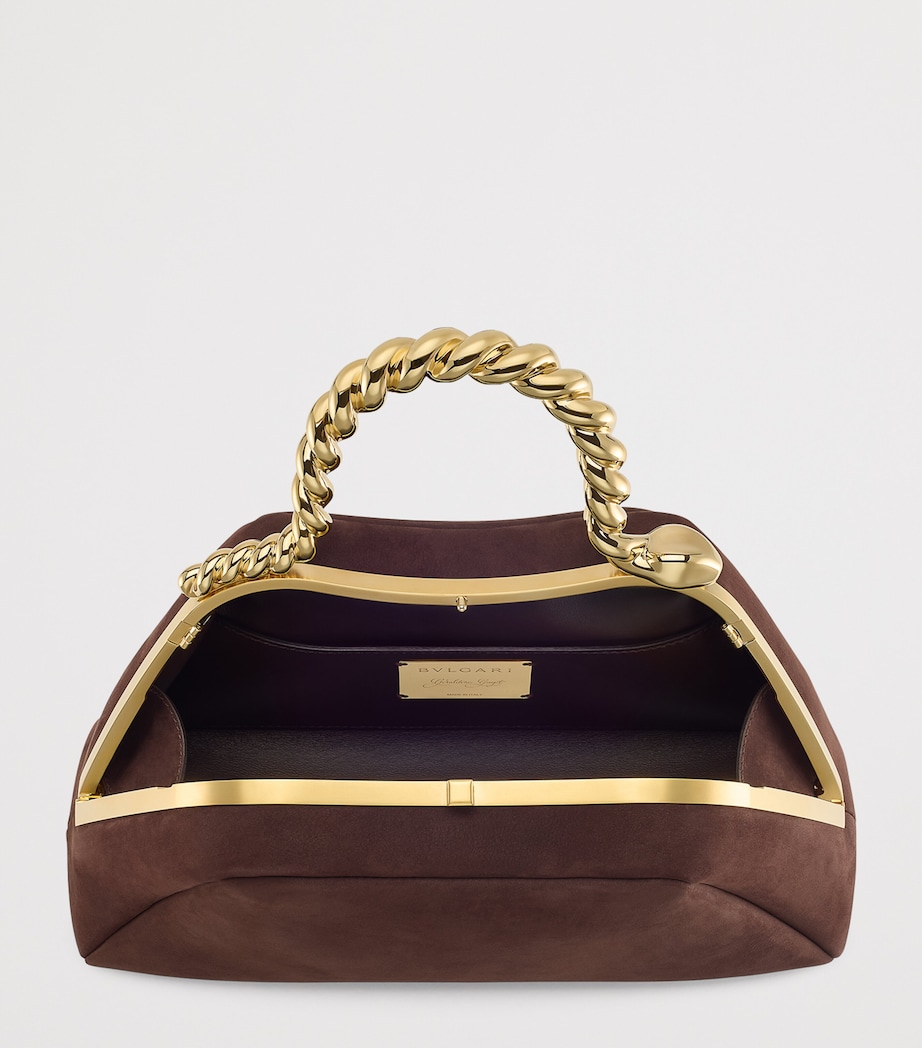 x Geraldine Guyot Small Nubuck Leather Serpentine Top-Handle Bag BROWN Image 3