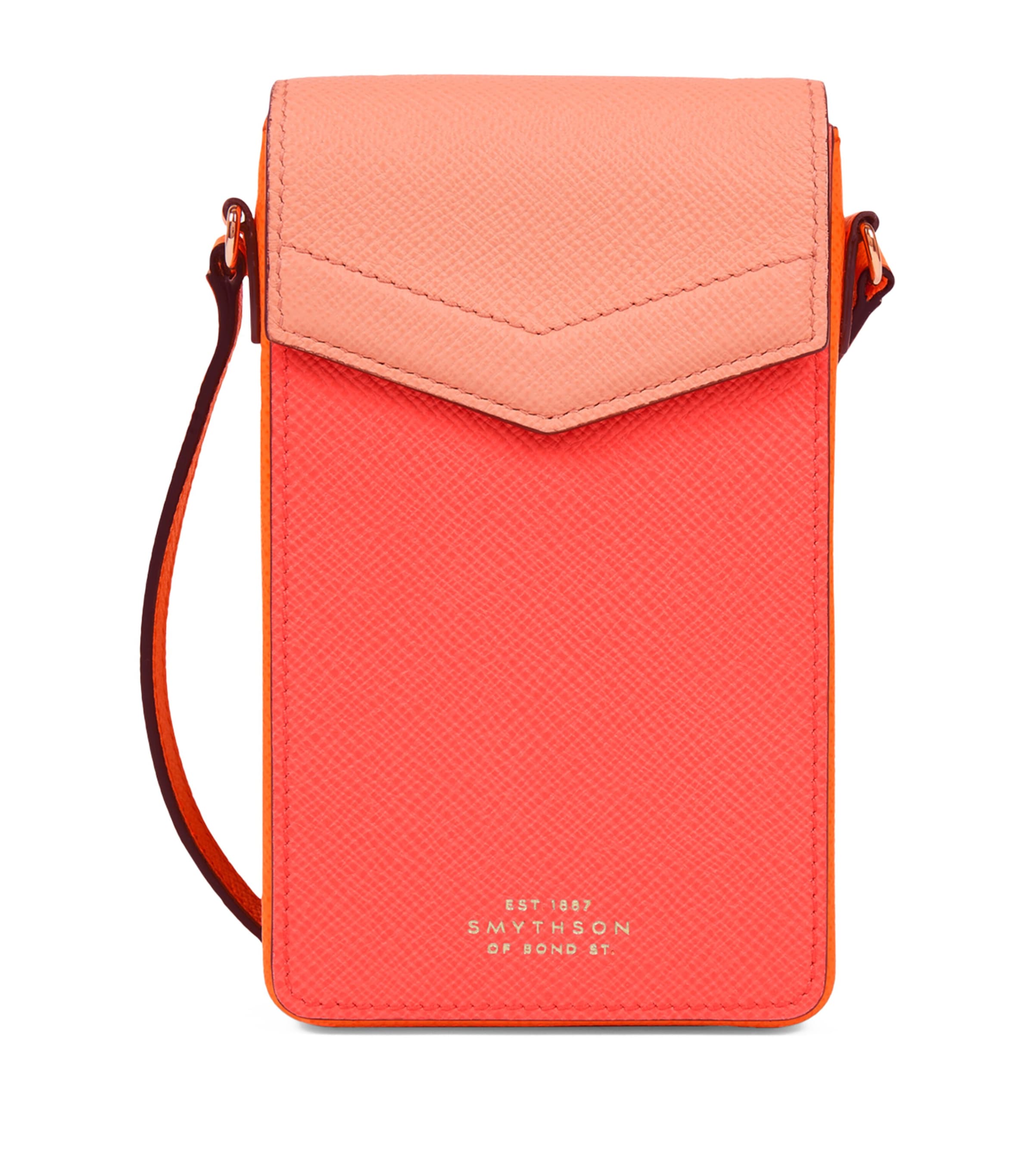 Smythson Leather Panama Envelope Phone Case In Pink