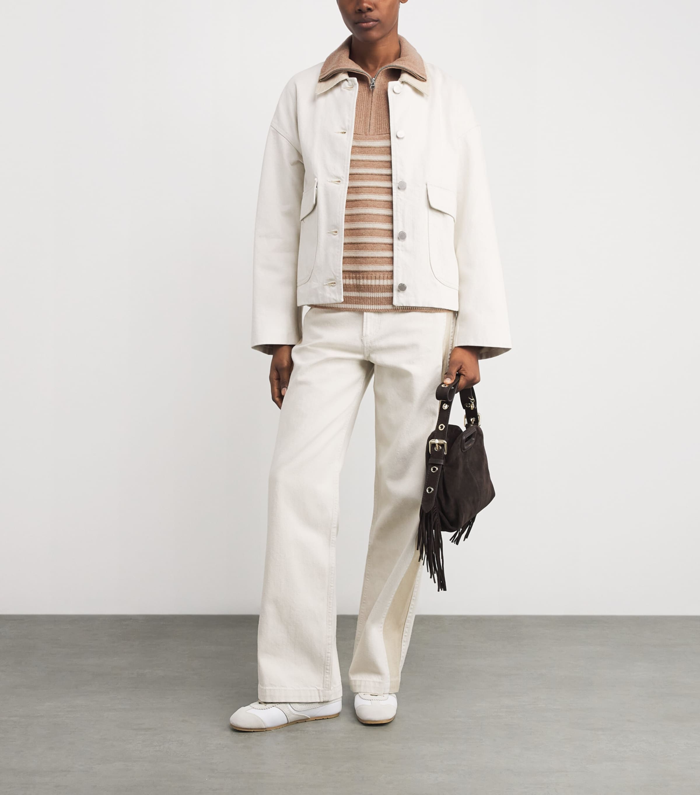 Wool-Cashmere Stripe Raven Sweater CAMEL Image 2