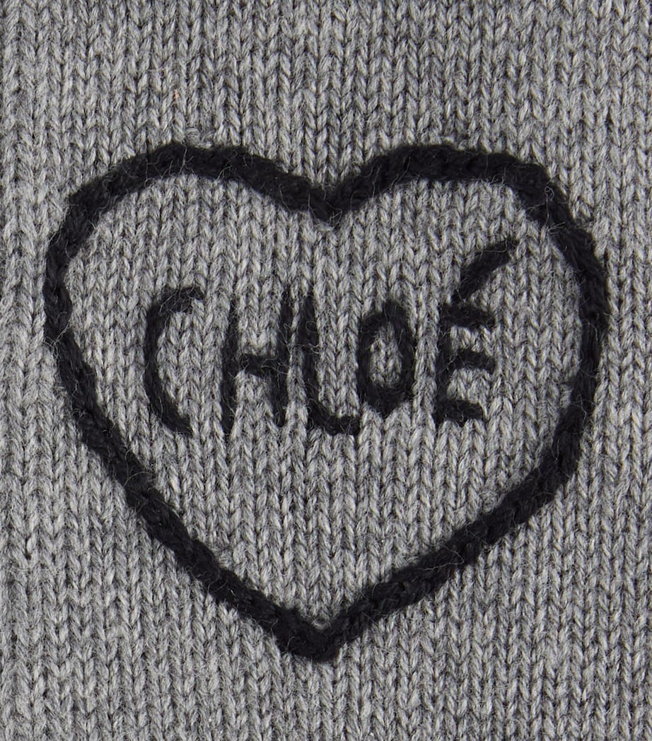 Chloé Kids Wool-Cotton Logo Gloves Heather Grey Image 2
