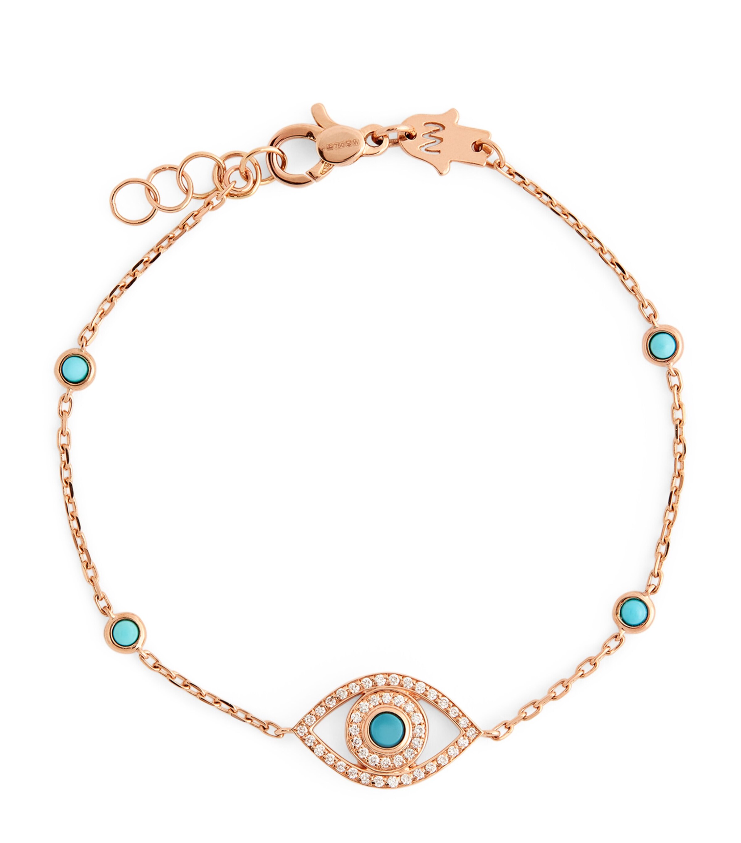 Netali Nissim Rose Gold, Diamond and Turquoise Protected Eye Bracelet Rose Gold Image 1