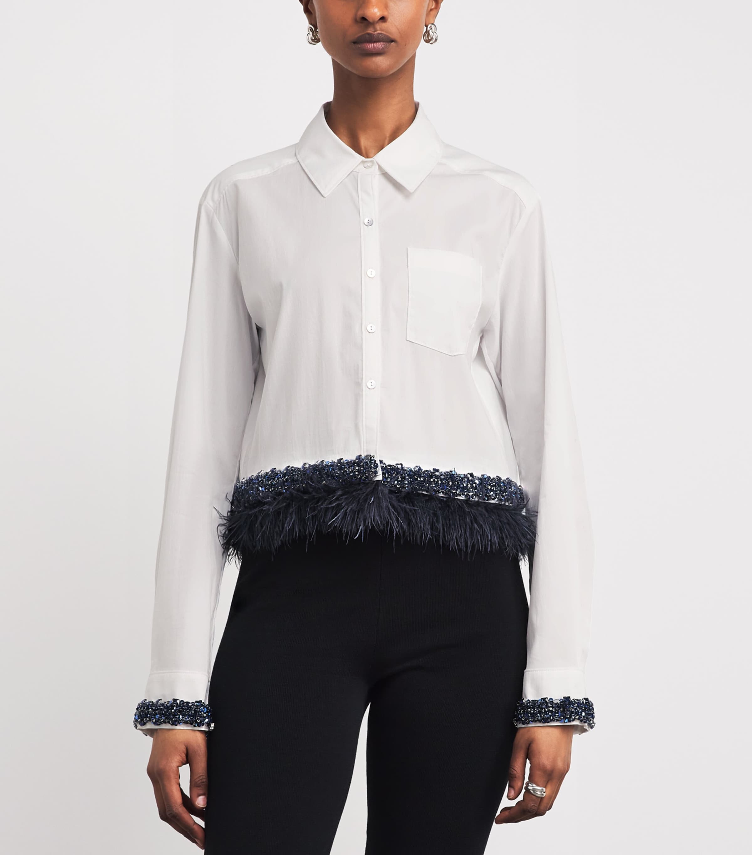 Cinq A Sept Womens Feather-Trim Sylvan Shirt White/bluebell Image 4
