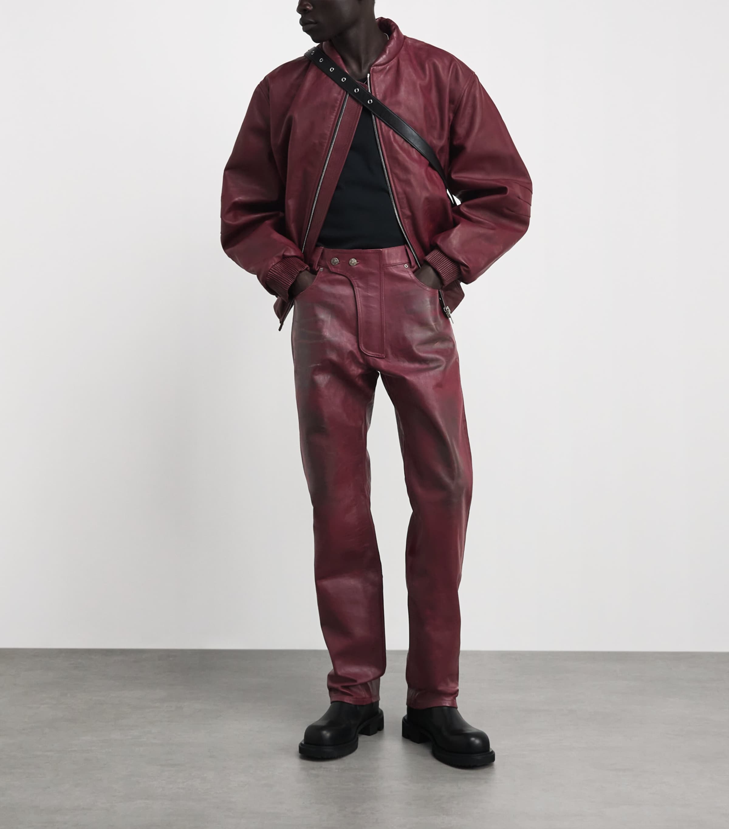 424 Mens Leather Bomber Jacket Pigeon Bld Image 2