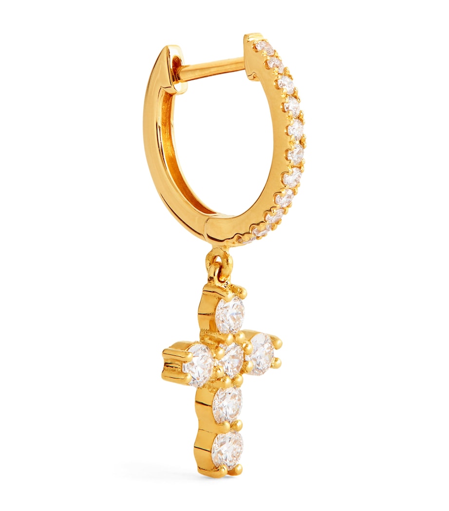 Anita Ko Yellow Gold and Diamond Cross Single Huggie Yellow Gold Image 1