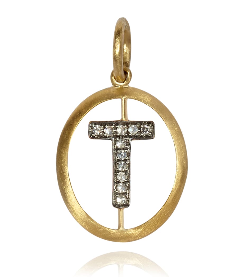 Yellow Gold and Diamond Initial T Pendant YELLOW GOLD Image 1
