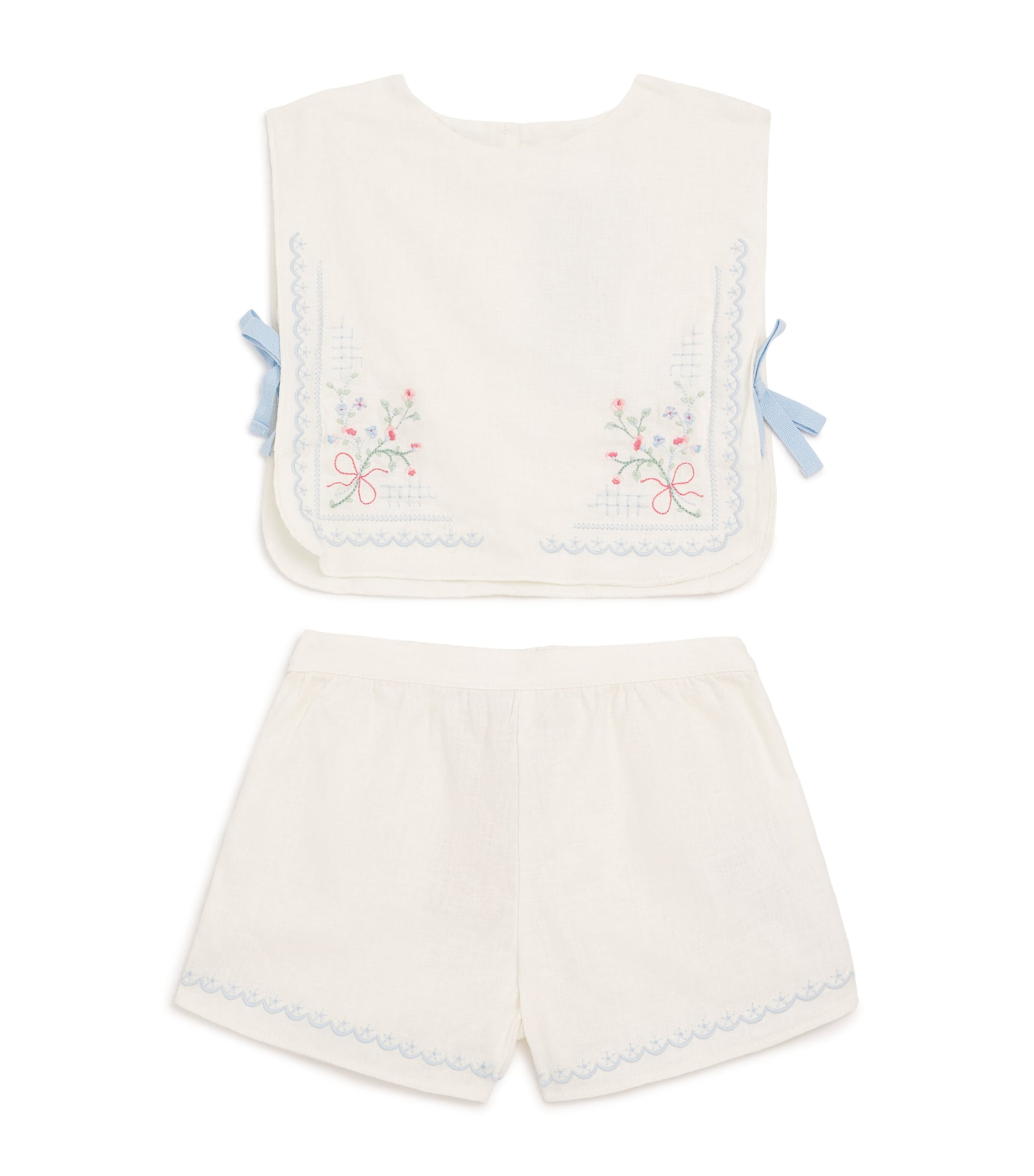 Gingersnaps Kids' Linen-blend Sharpay Blouse And Shorts Set In White