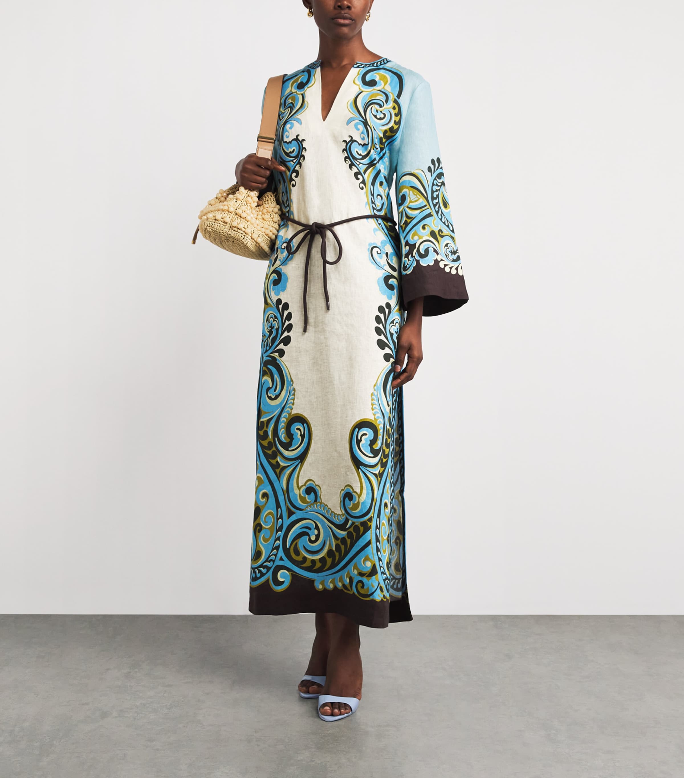 ALEMAIS Womens Linen Printed Natalia Maxi Dress Cream Image 2