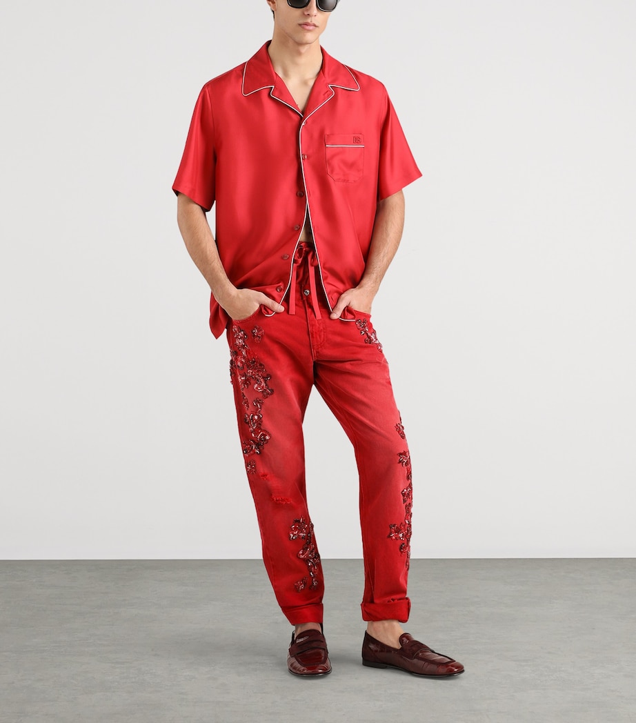 Dolce&Gabbana Mens Silk Shorts Dark Red Image 2