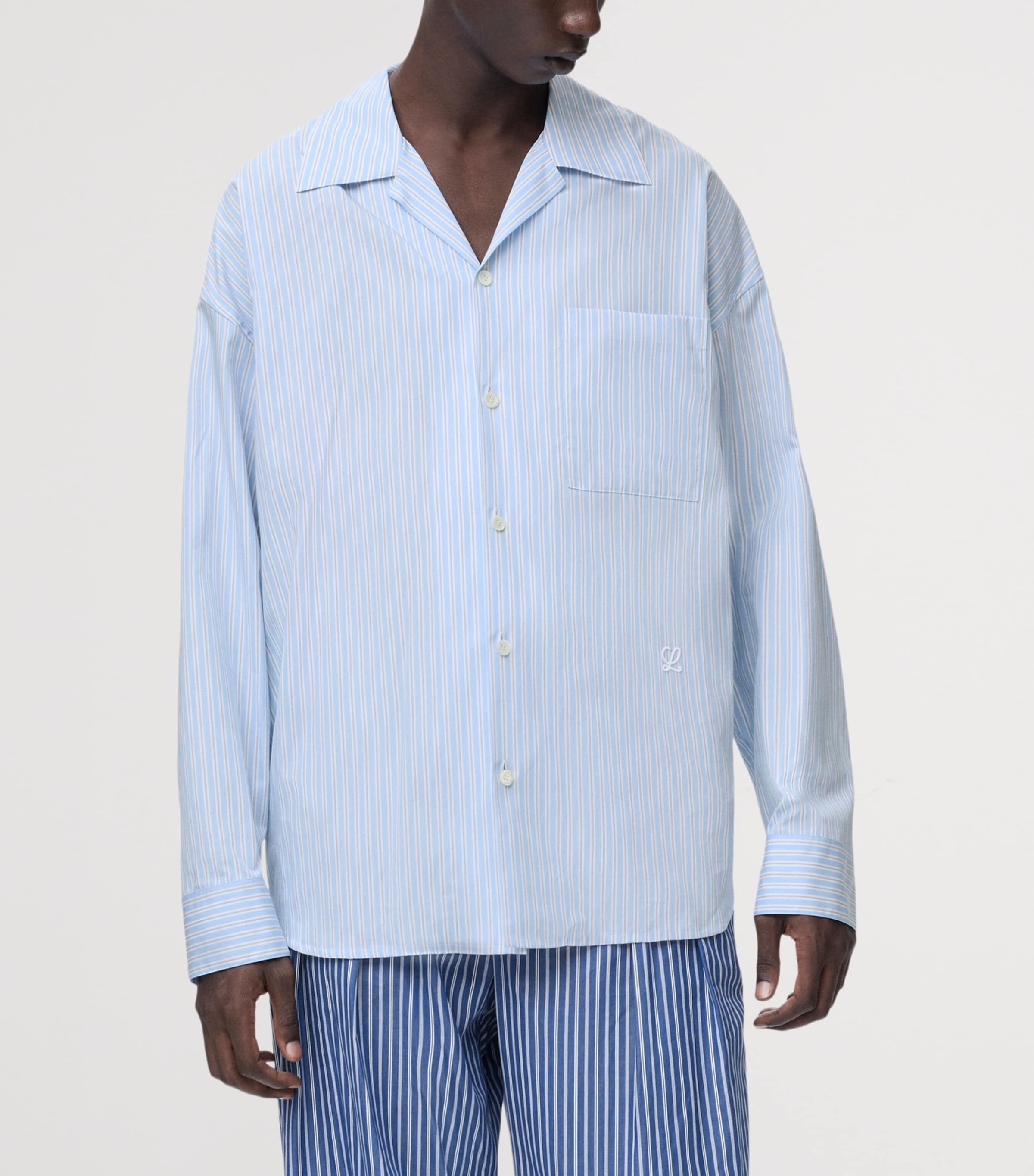 LOEWE Mens Cotton-Blend Stripe Shirt White/navy Image 3