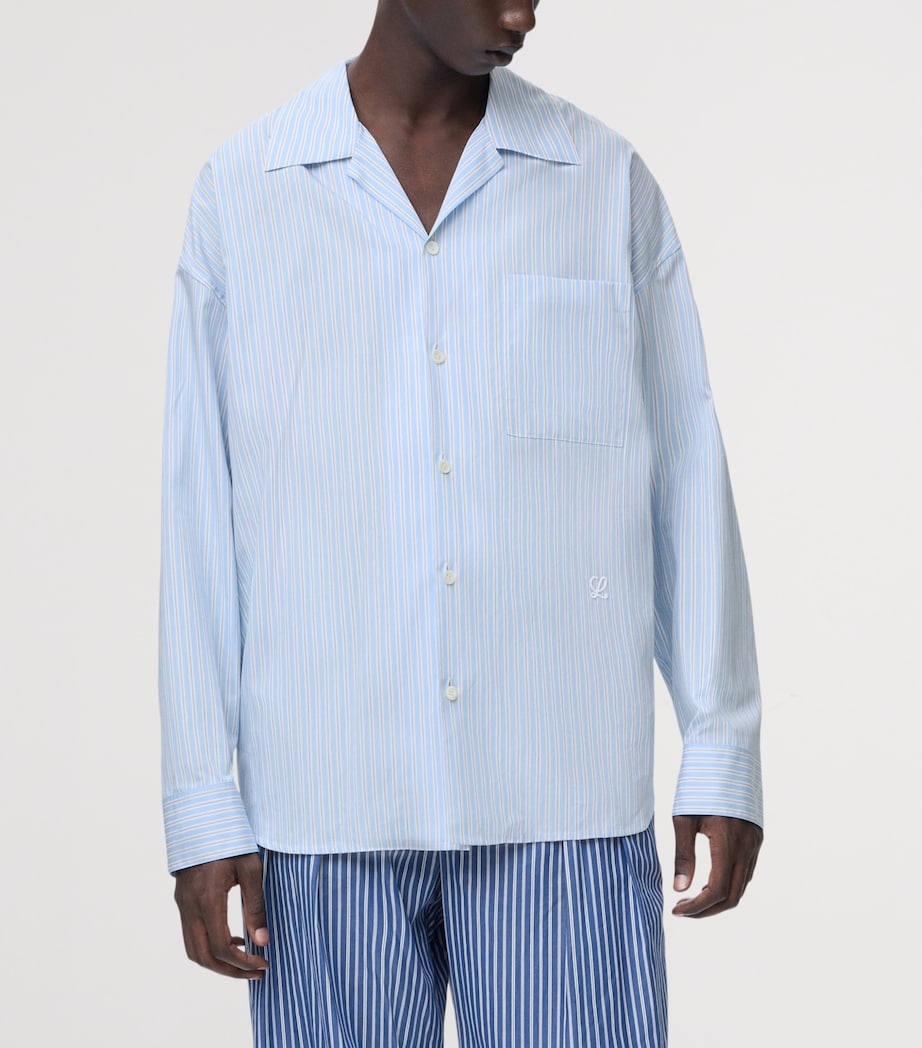 LOEWE Mens Cotton-Blend Stripe Shirt White/navy Image 3