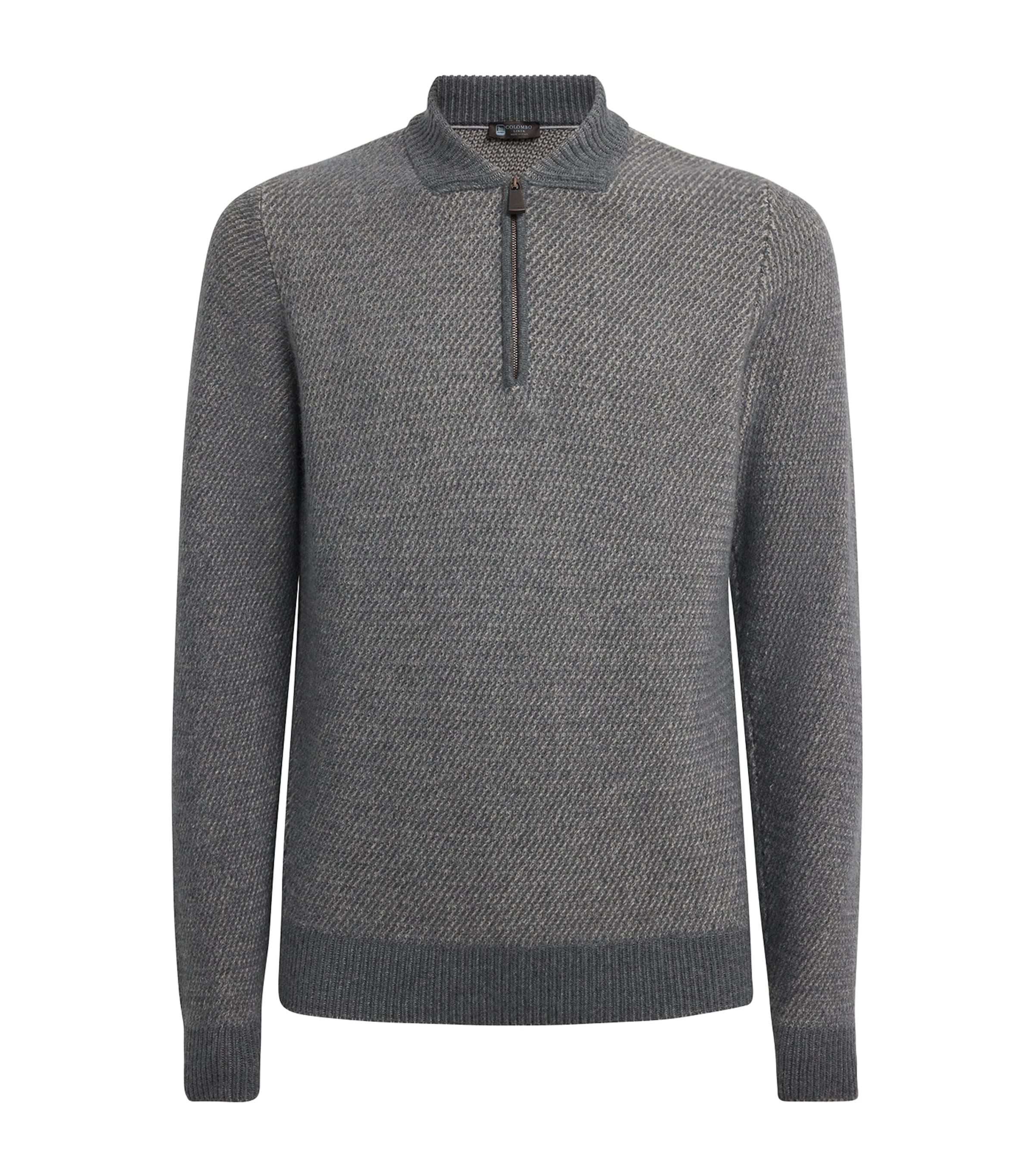 Colombo Cashmere Quarter-Zip Sweater Grey/beige