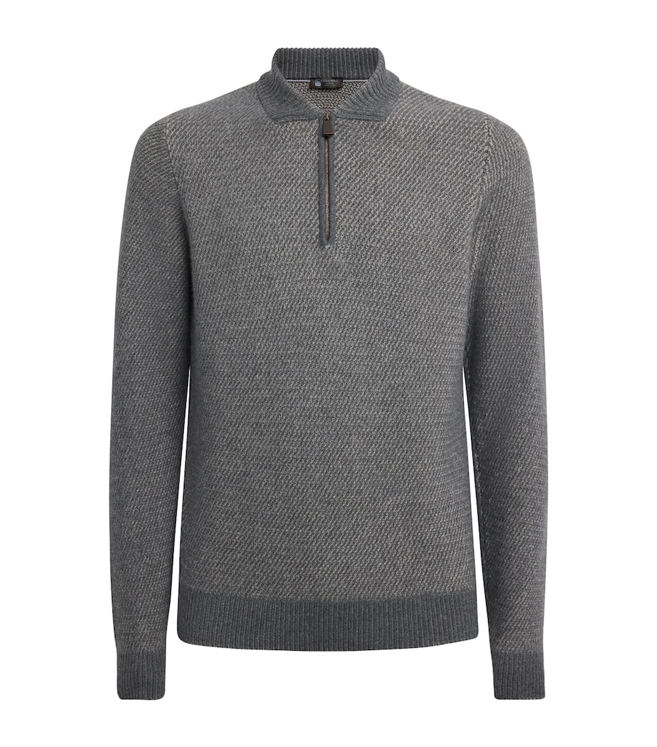Colombo Mens Cashmere Quarter-Zip Sweater Grey/beige Image 1