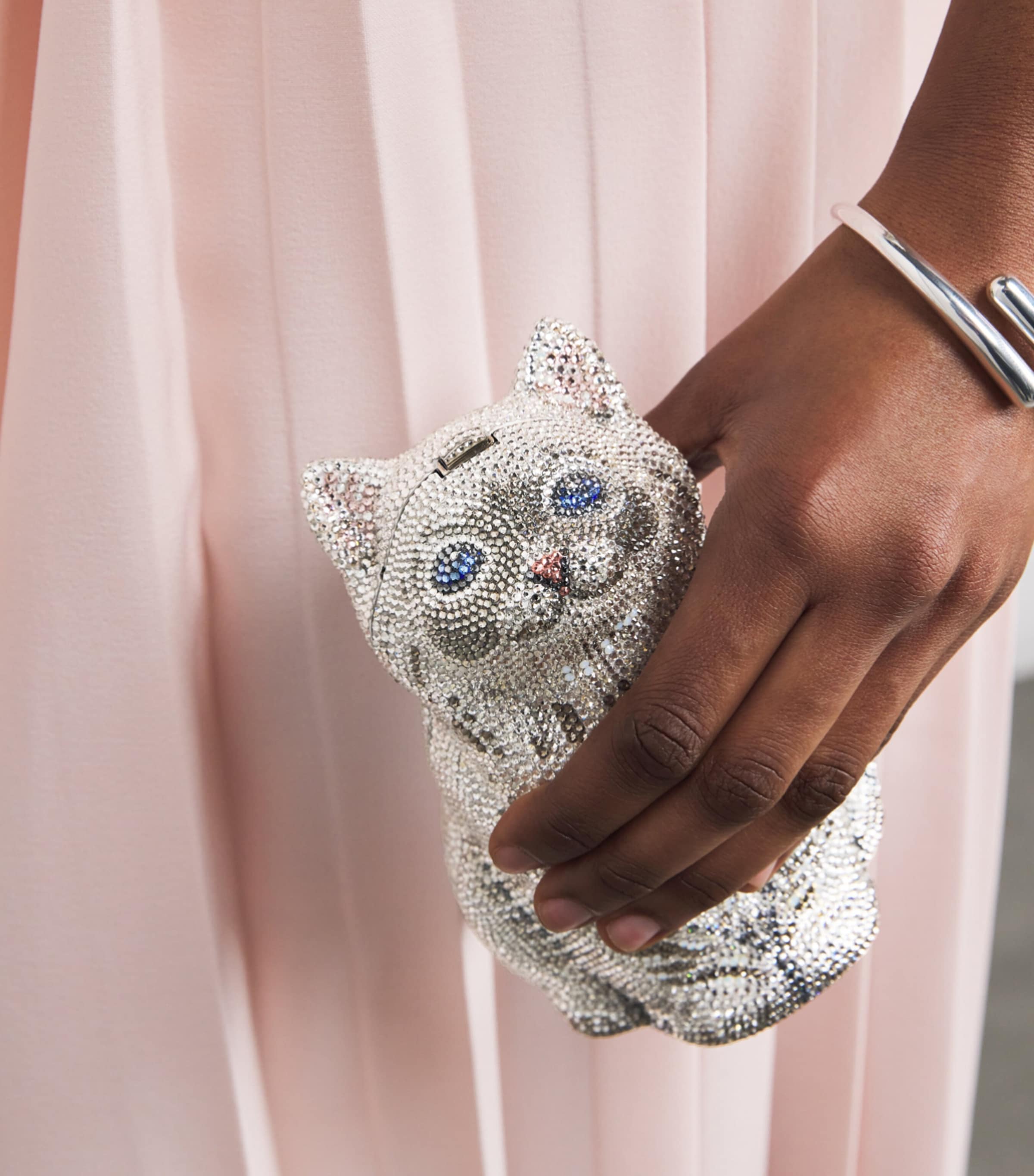 Crystal-Embellished Kitten Clutch Bag SBDMT SLV BL DIA MLT Image 2