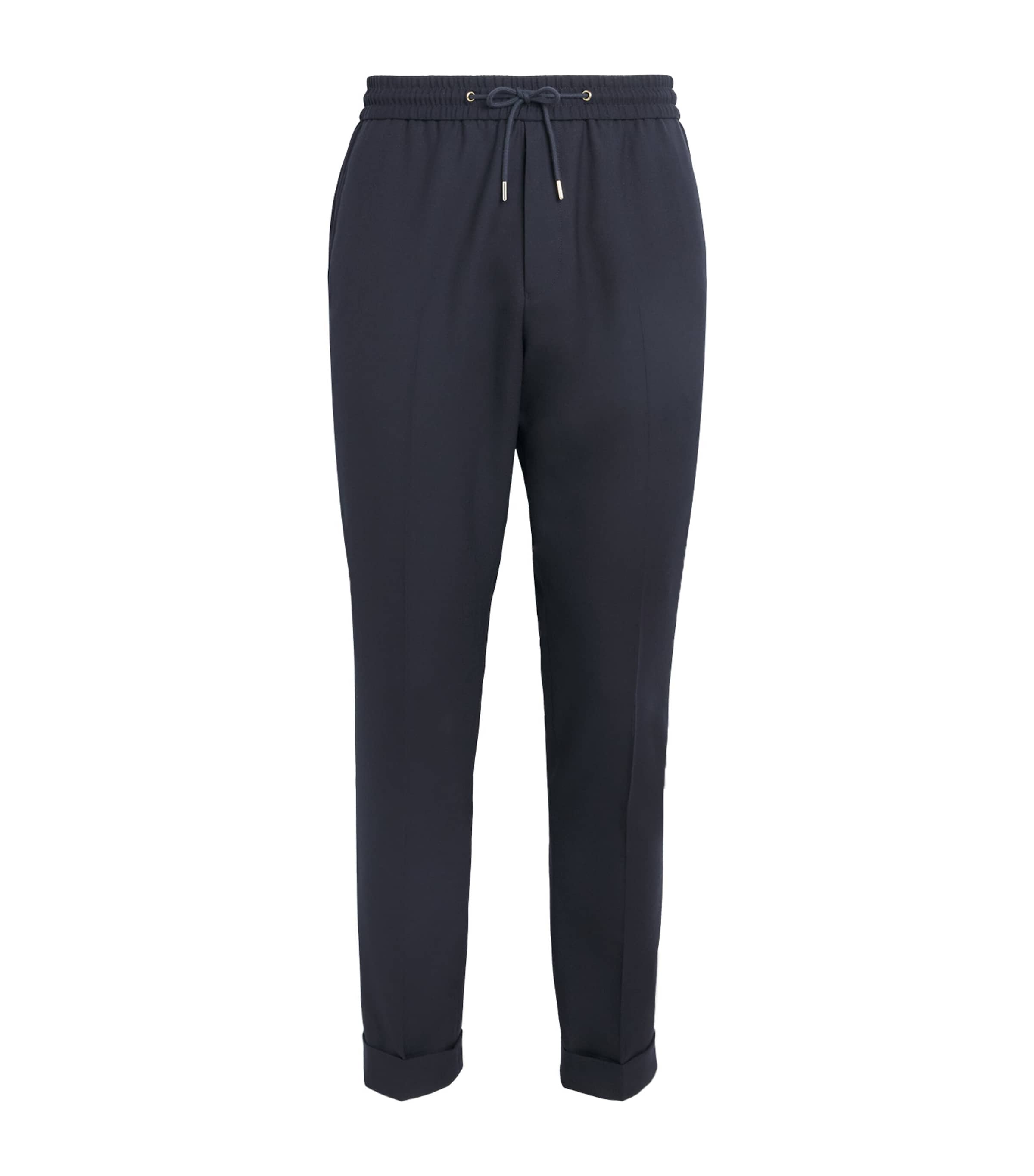 Paul Smith Mens Wool Drawstring Straight Trousers Blue Image 1