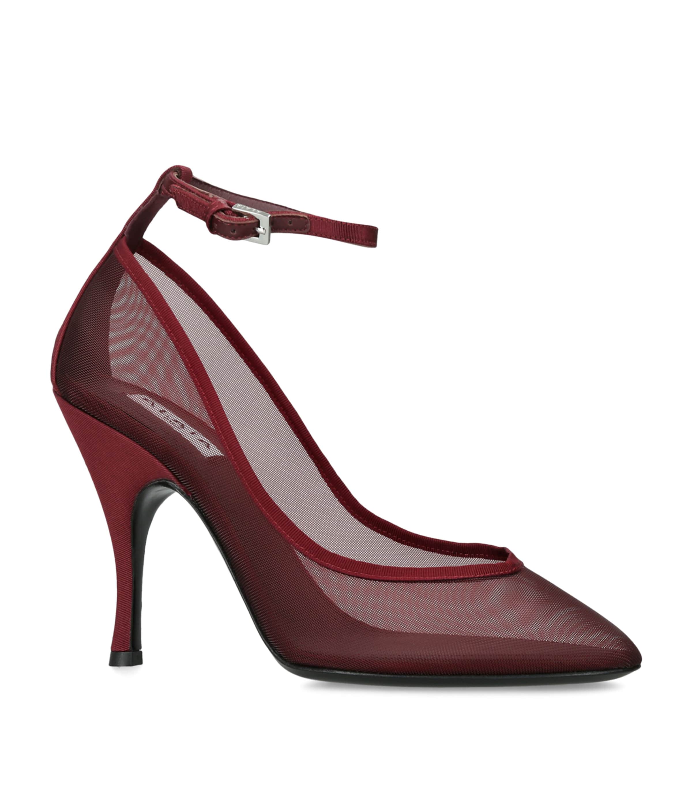 Alaïa Mesh Ankle-Strap Pumps 100 Wine Image 2