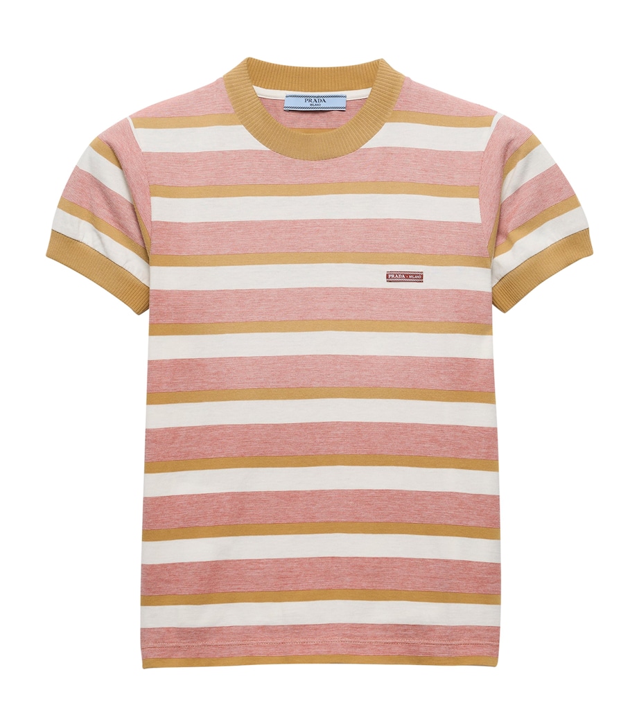 Prada Womens Cotton Bayadere Stripe T-Shirt Orange Image 1