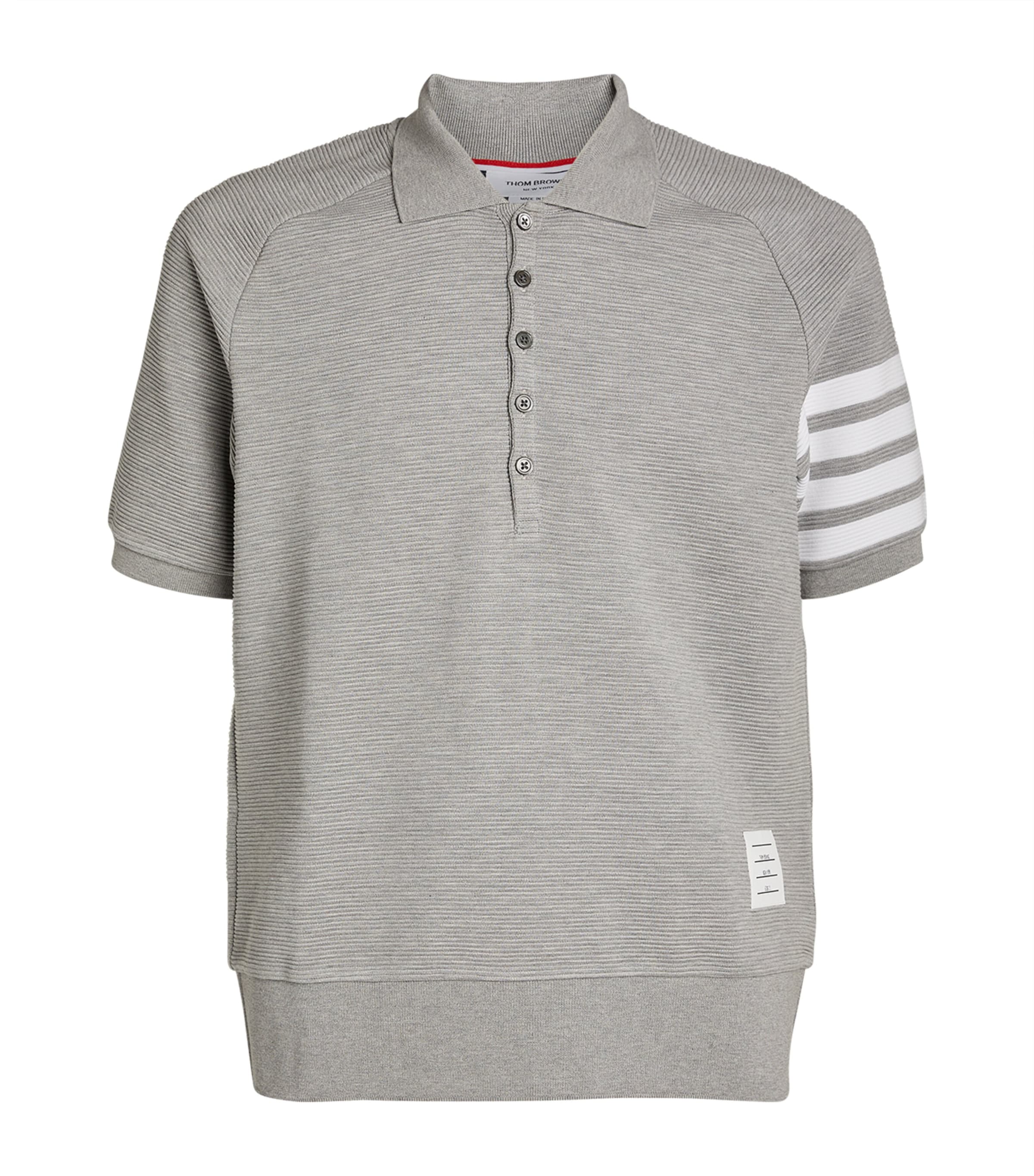 Thom Browne Ribbed -bar Polo Shirt In Grey