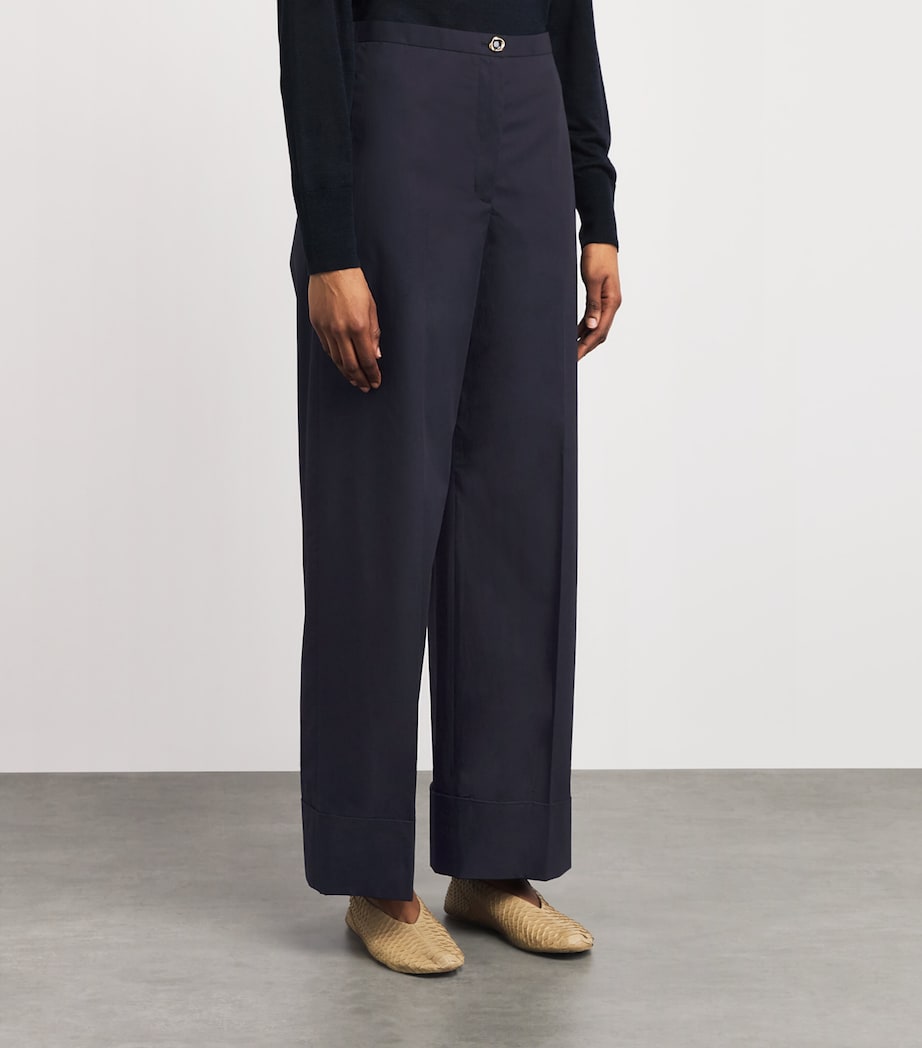 Agnona Womens Cotton Cropped Straight Trousers Dark Blue Navy Image 4