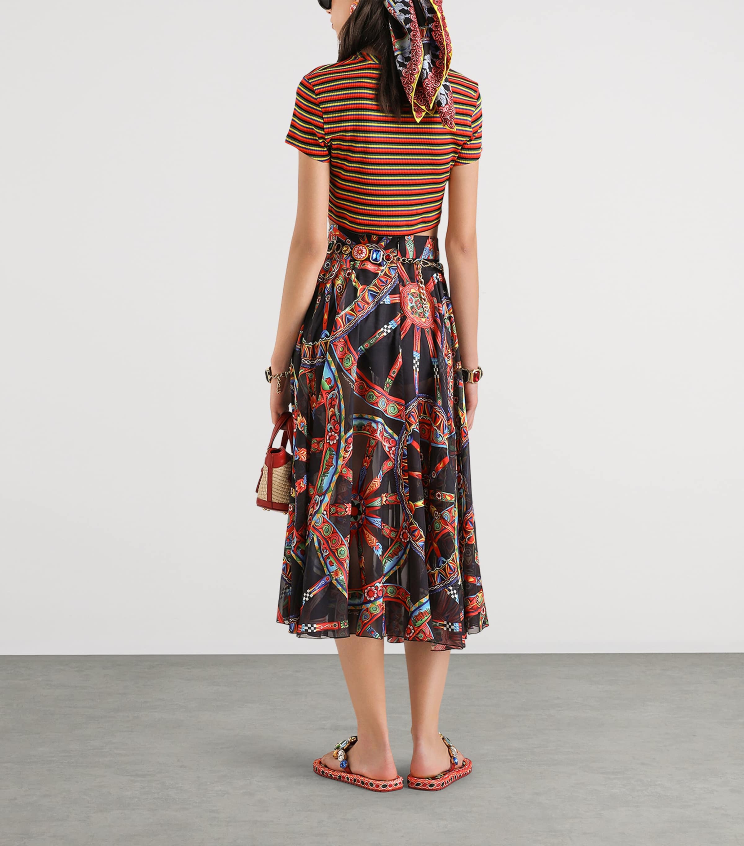 Dolce&Gabbana Womens Twill Carretto Midi Skirt Ruote Carret Image 3