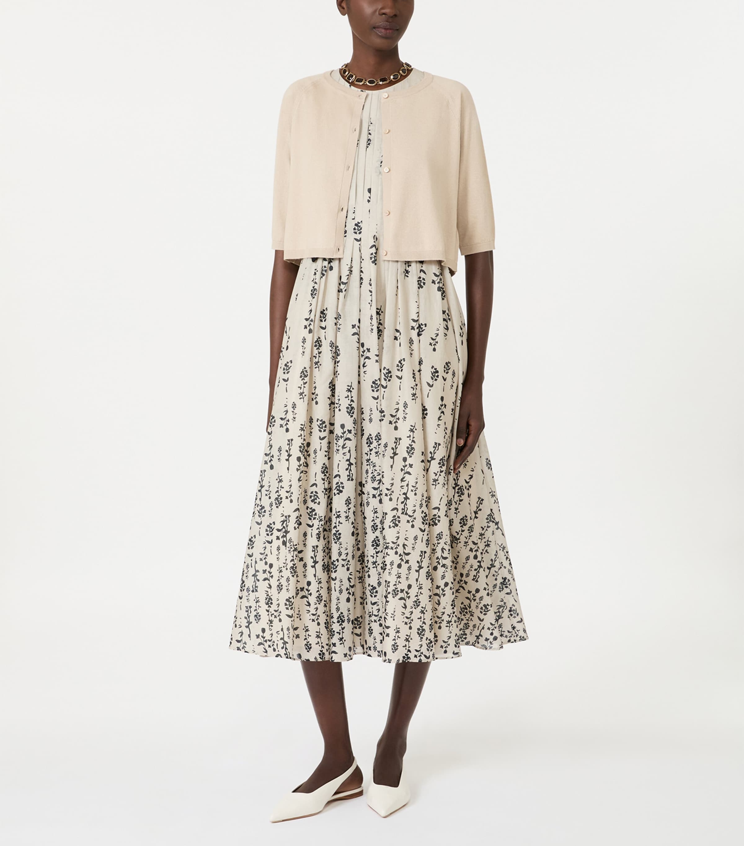 Max Mara Womens Cotton-Silk-Cashmere Cardigan Natural Image 2
