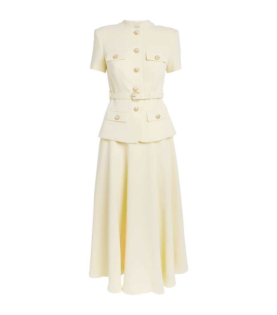 Self-Portrait Womens Crepe Peplum Midi Dress Yellow Image 1