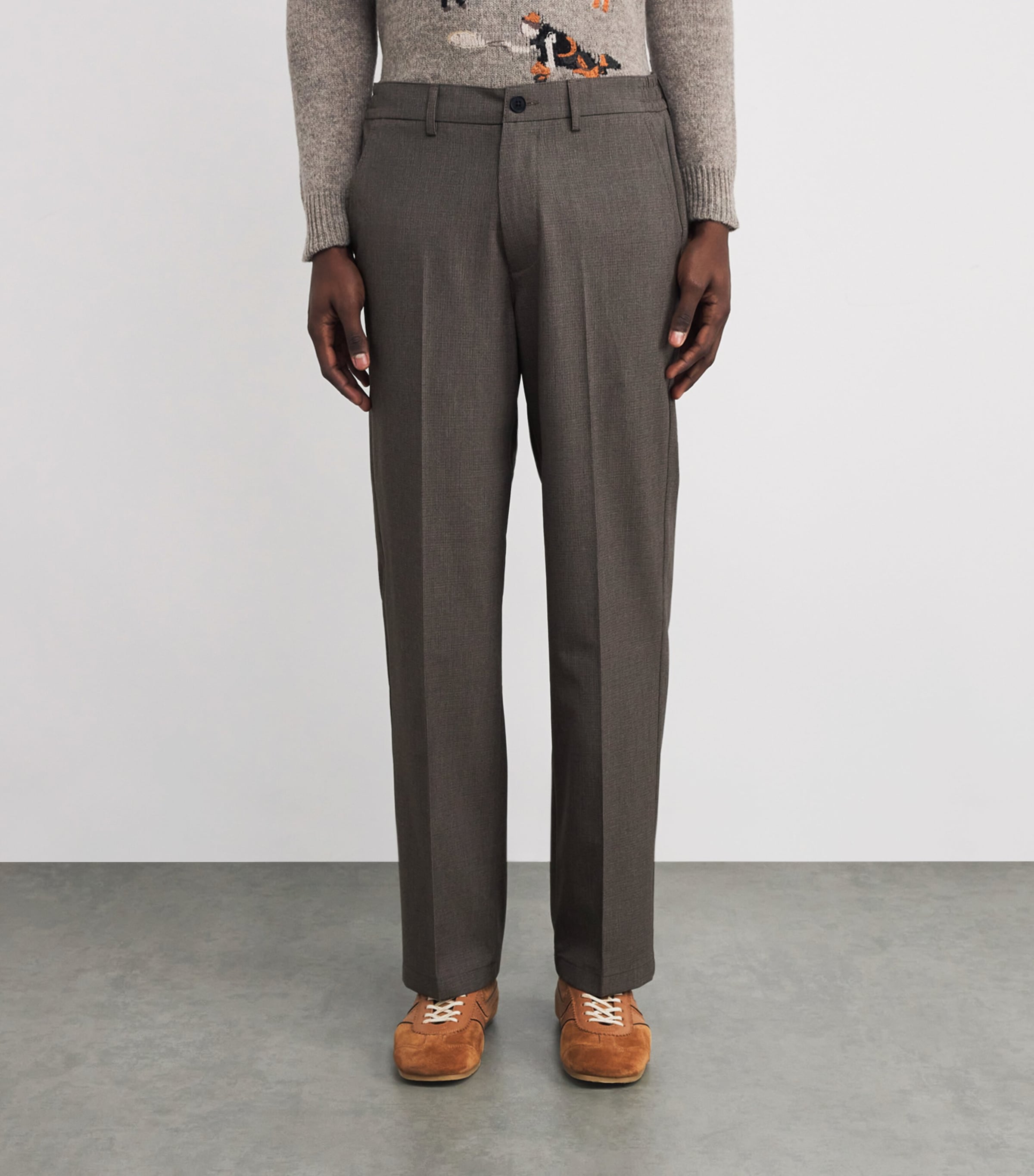 Micro Puppytooth Check Bayham Trousers BROWN Image 3