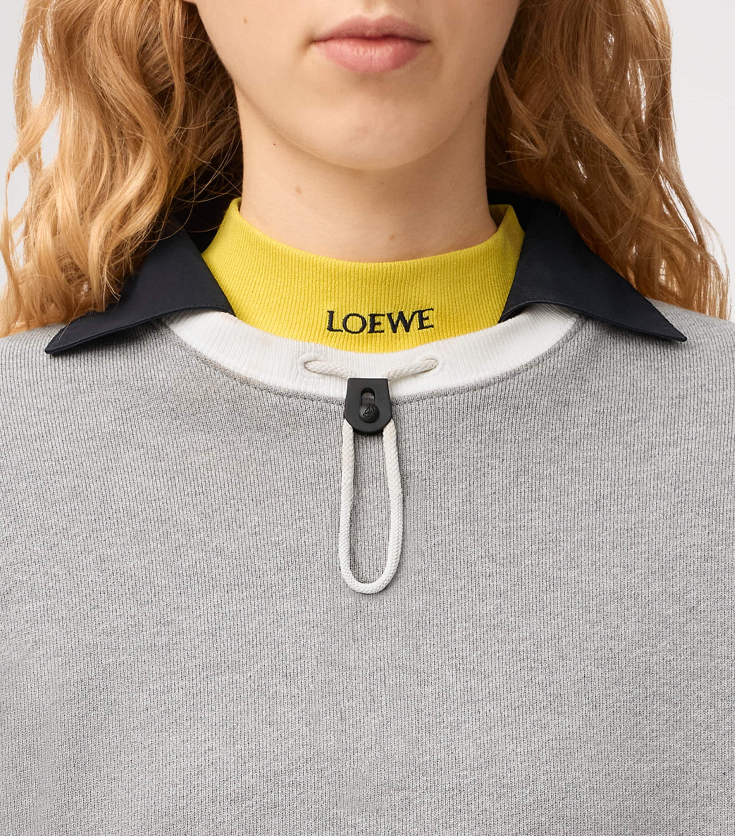 LOEWE Womens Cotton-Blend Drawstring Sweatshirt Grey Melange Image 5