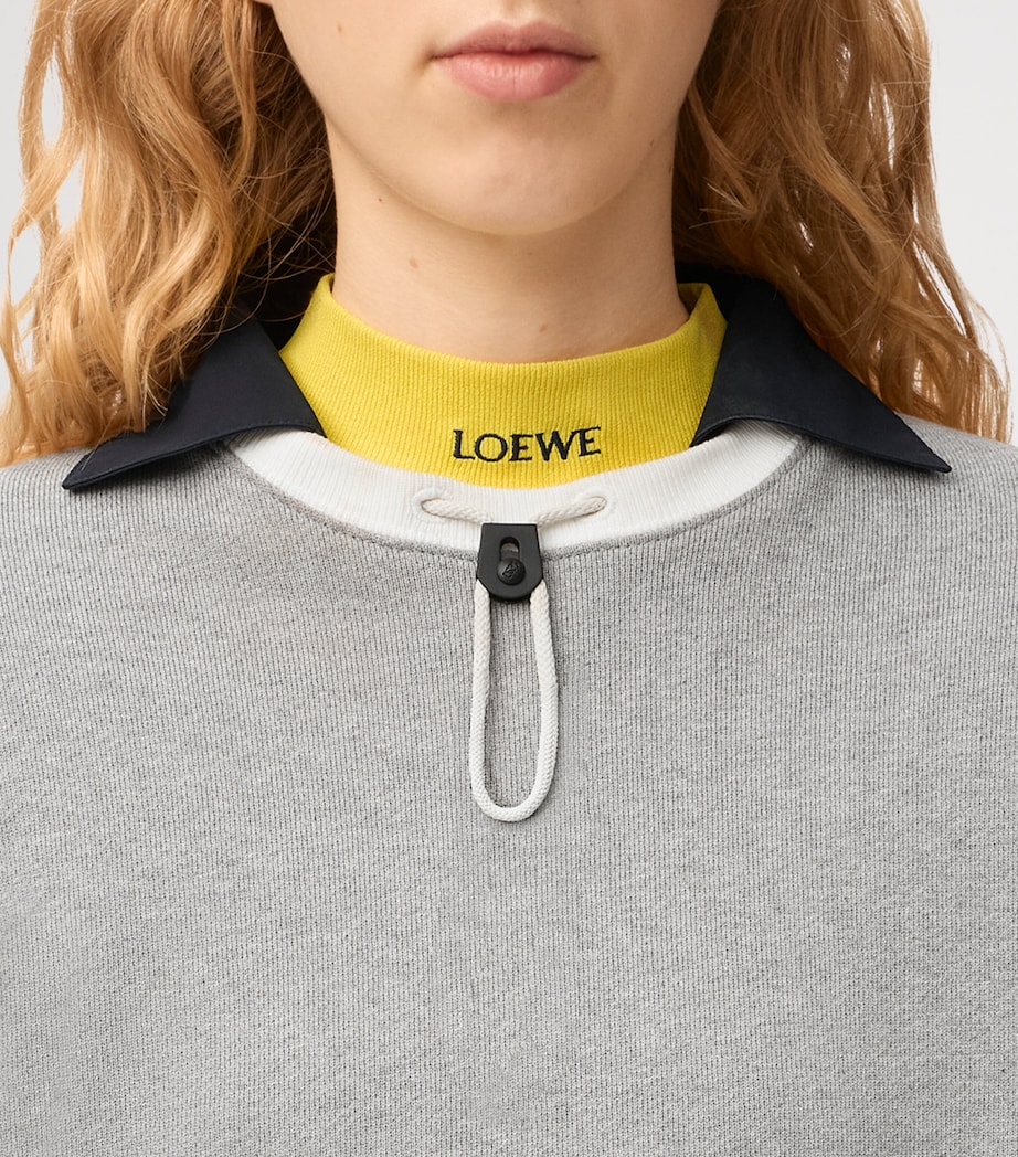 LOEWE Womens Cotton-Blend Drawstring Sweatshirt Grey Melange Image 5