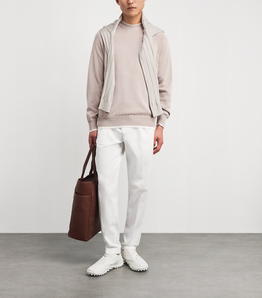 Eleventy Mens Cotton Sweater Sabbia E Bianco Image 2