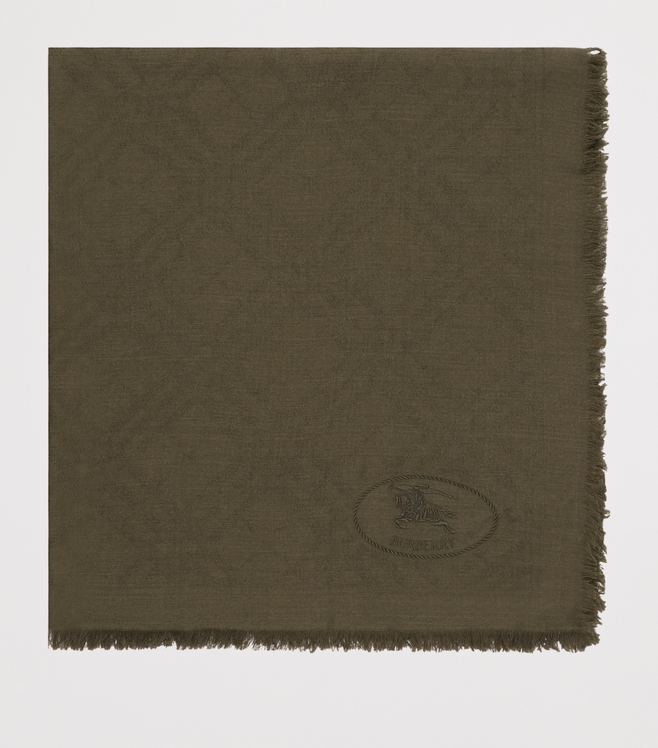 Wool-Silk Wide Check Scarf SWAMP GREEN Image 6