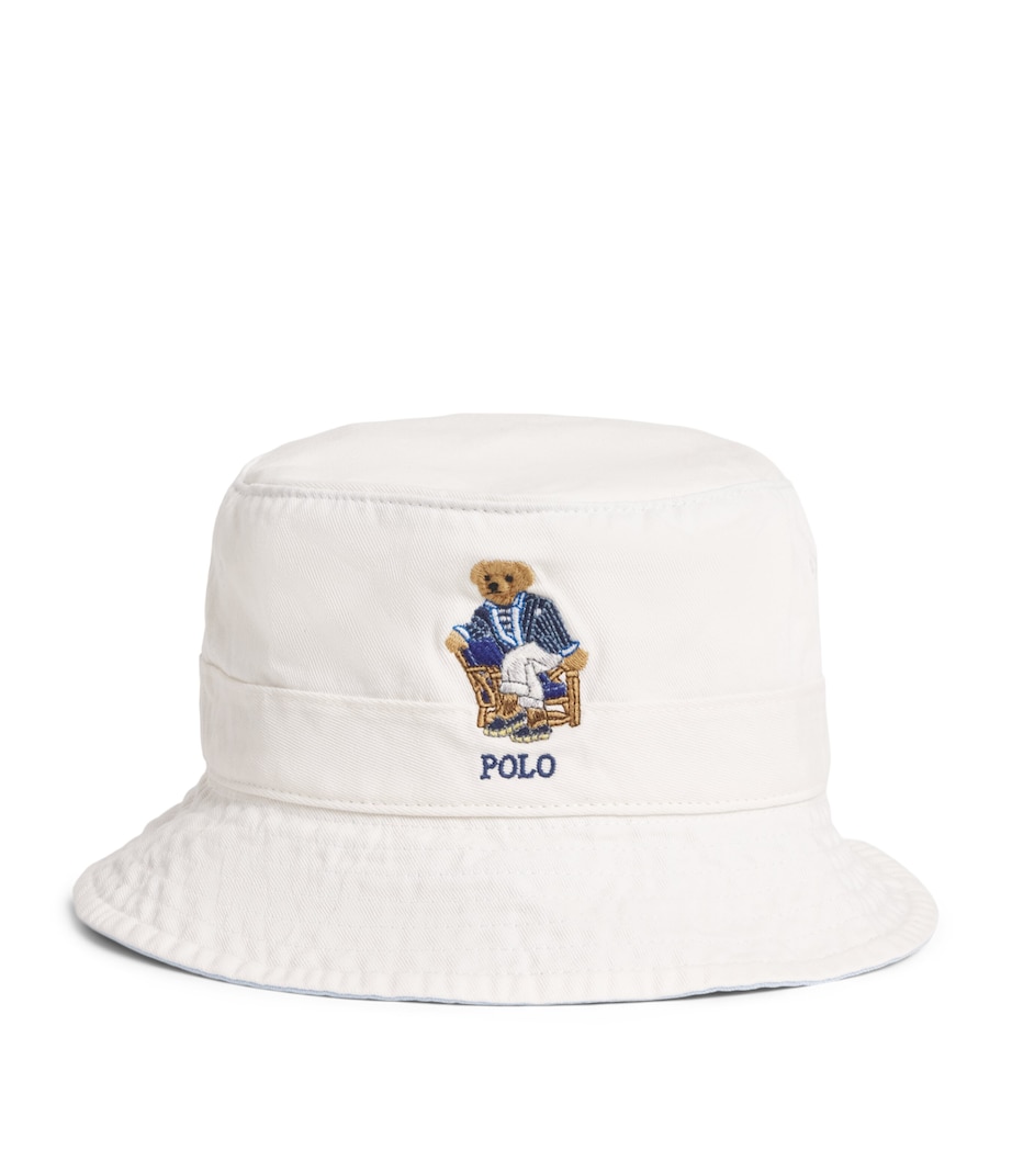 Polo Ralph Lauren Cotton Twill Polo Bear Bucket Hat Dckwsh Wht W/nprt Br Image 1