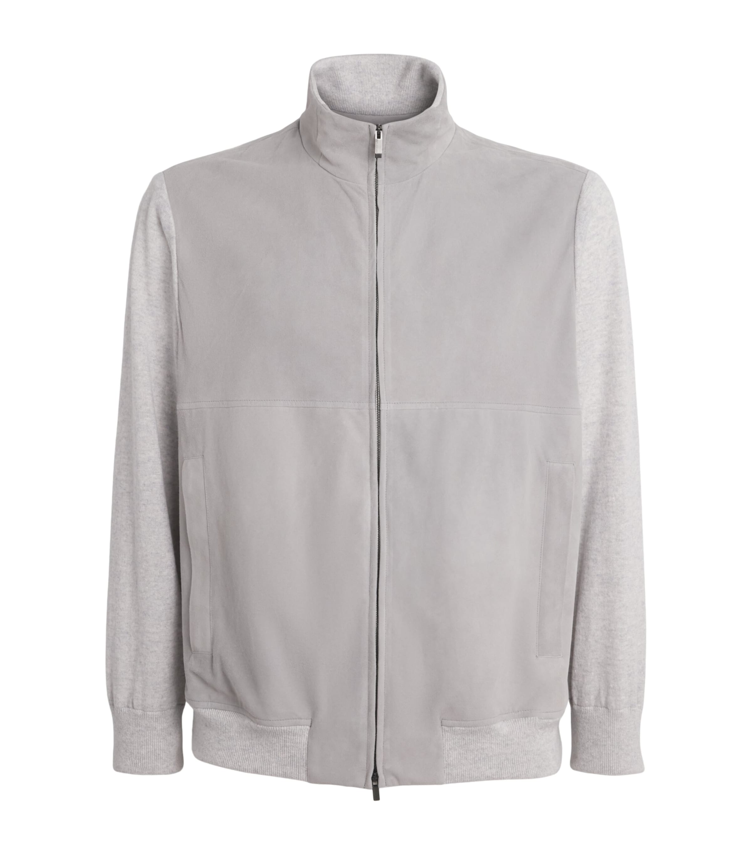 Paul & Shark Mens Aqua Suede Bomber Jacket Light Grey Image 1