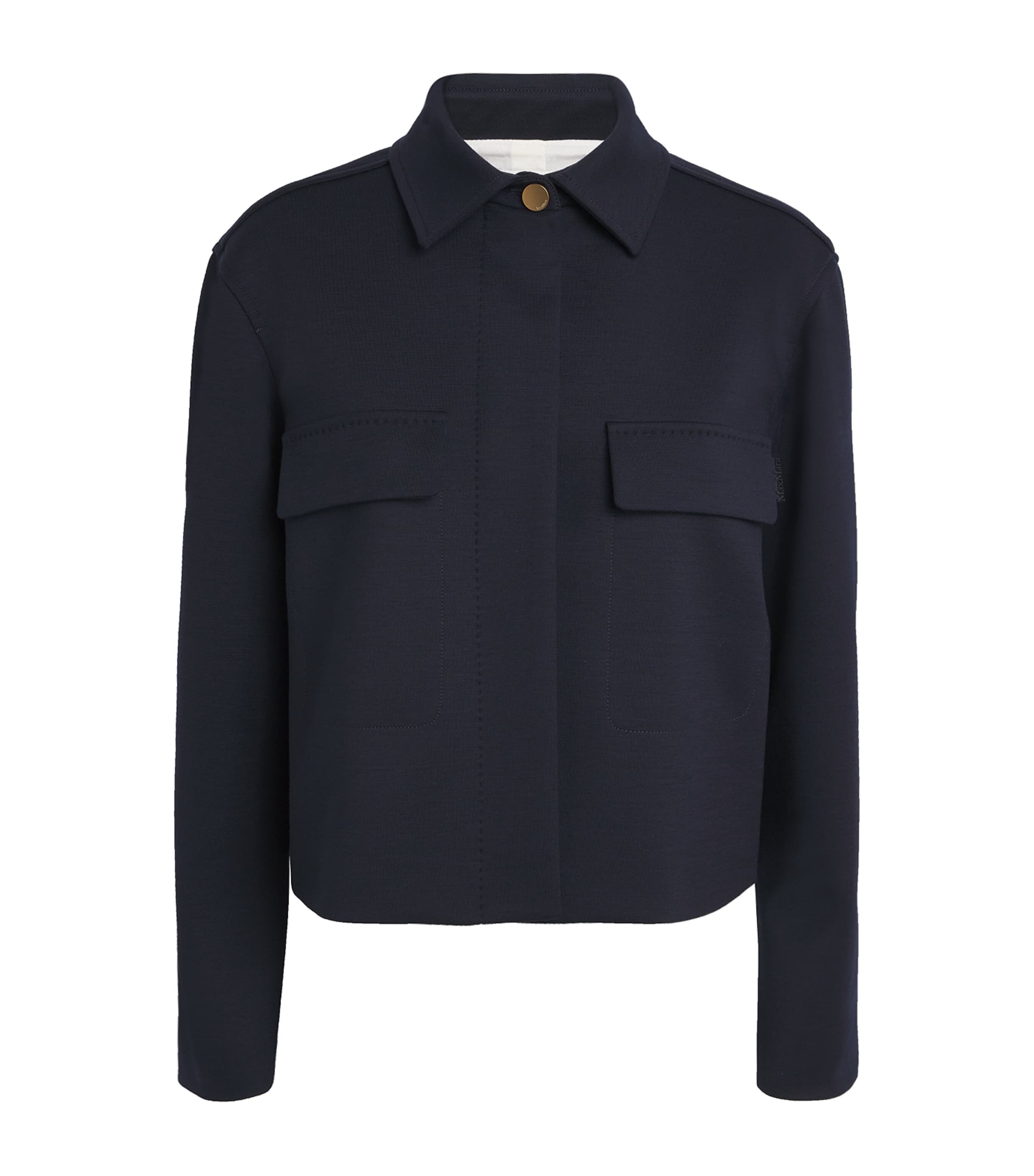 Shop Max Mara Wool-blend Cropped Jacket In Blue
