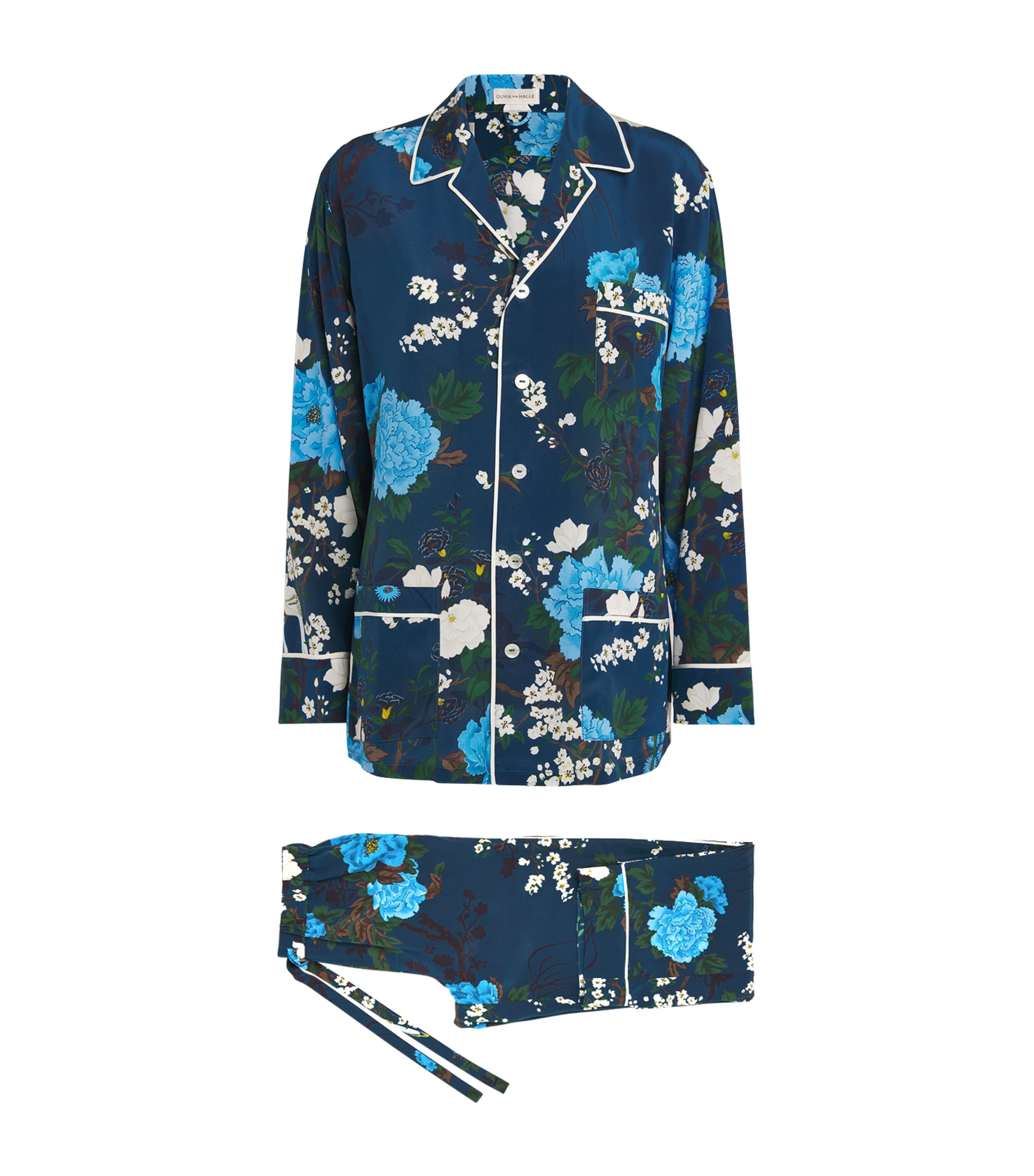 Olivia Von Halle Silk Floral Print Yves Pyjama Set In Black