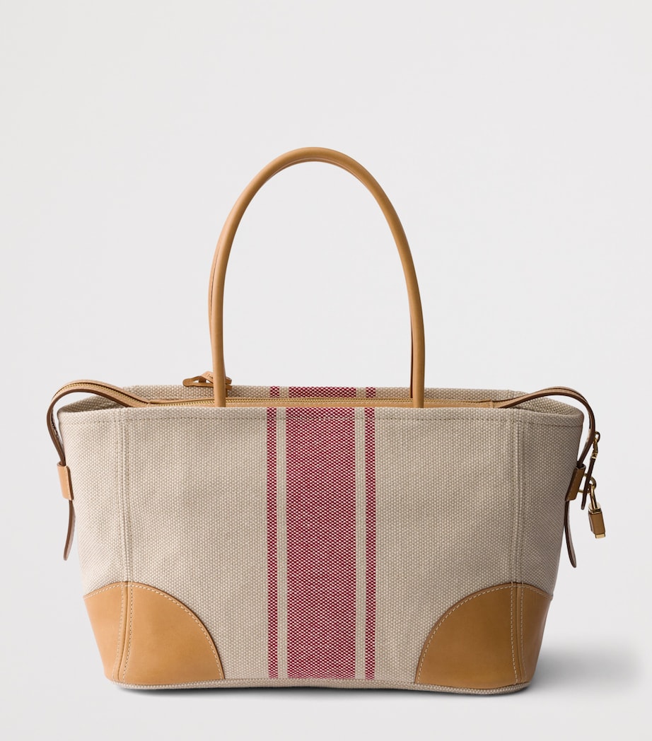 Prada Canvas and Leather Tote Bag Neutral Image 3