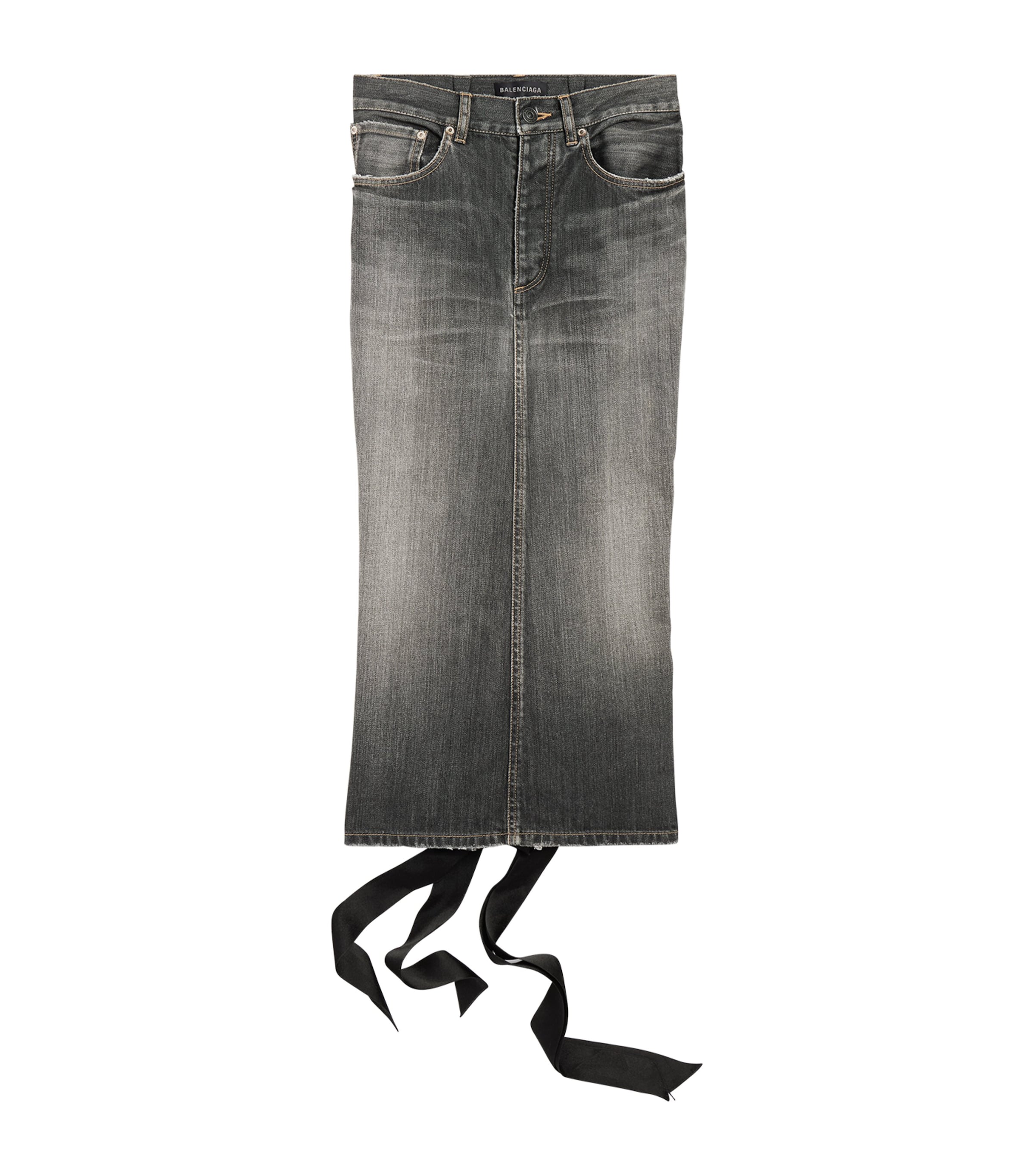Shop Balenciaga Lace-back Denim Midi Skirt