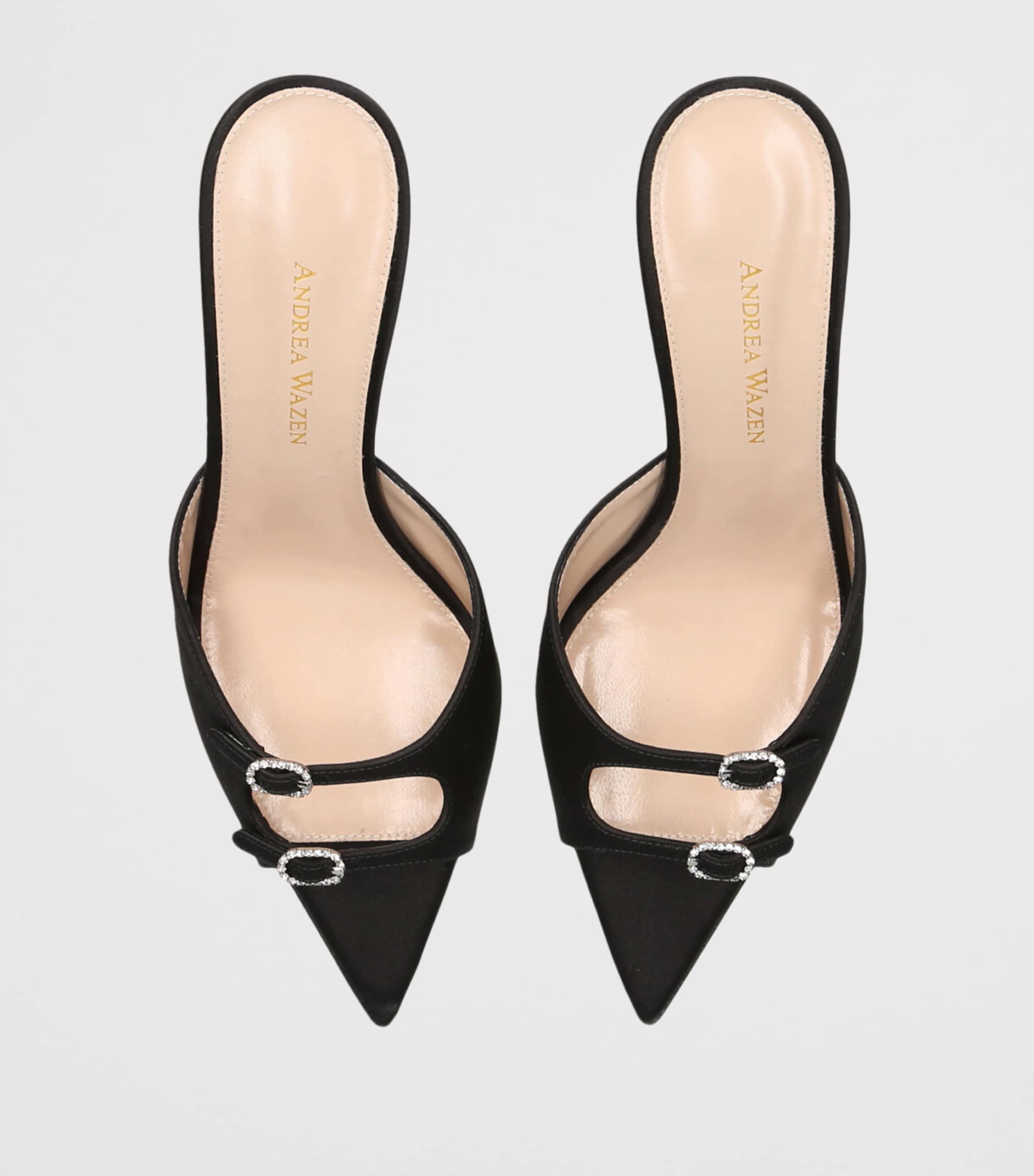 Andrea Wazen Satin Carol Heeled Mules 75 Black Image 4