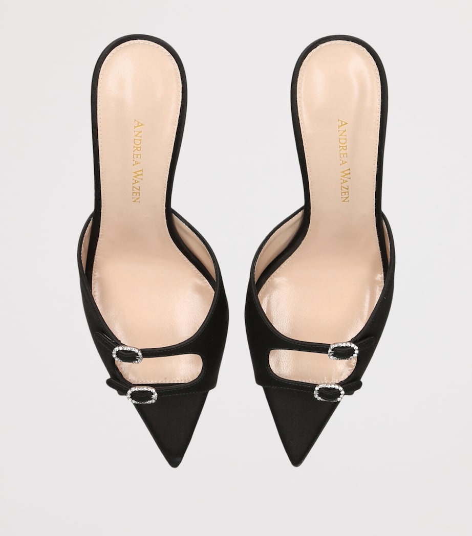 Andrea Wazen Satin Carol Heeled Mules 75 Black Image 4
