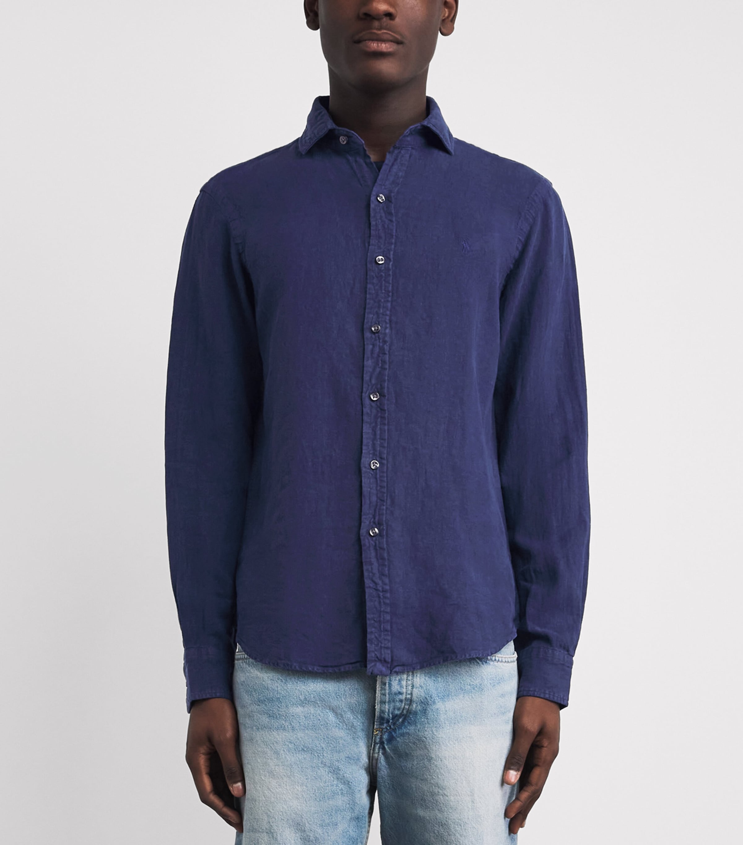 Polo Ralph Lauren Mens Linen Custom-Fit Shirt Newport Navy Image 4
